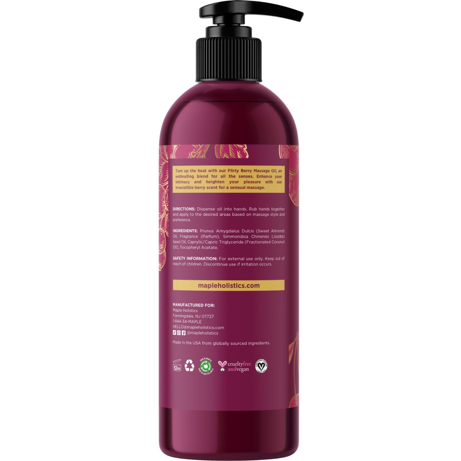 Flirty Berry Moisturizing Massage Oil for Couples - Long Lasting Hydration & Sensual Aromatherapy - Perfect for Romantic Nights & Relaxing Massages