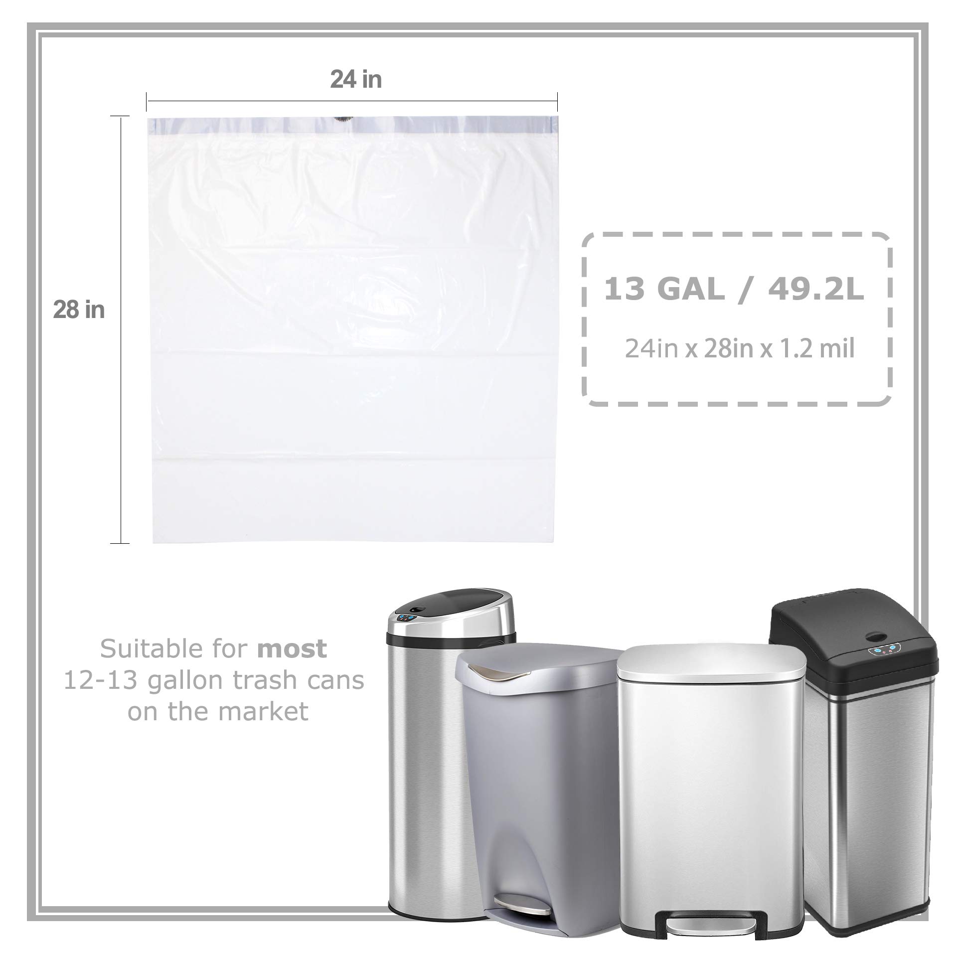 Ultra Strong 13 Gallon Kitchen Trash Bags - Heavy Duty 1.2 Mil Thick Drawstring Garbage Bags (60 Count) | Odor Control, Unscented | 24x28 Inches | Perfect for Kitchen, Office & Outdoor Waste Disposal
