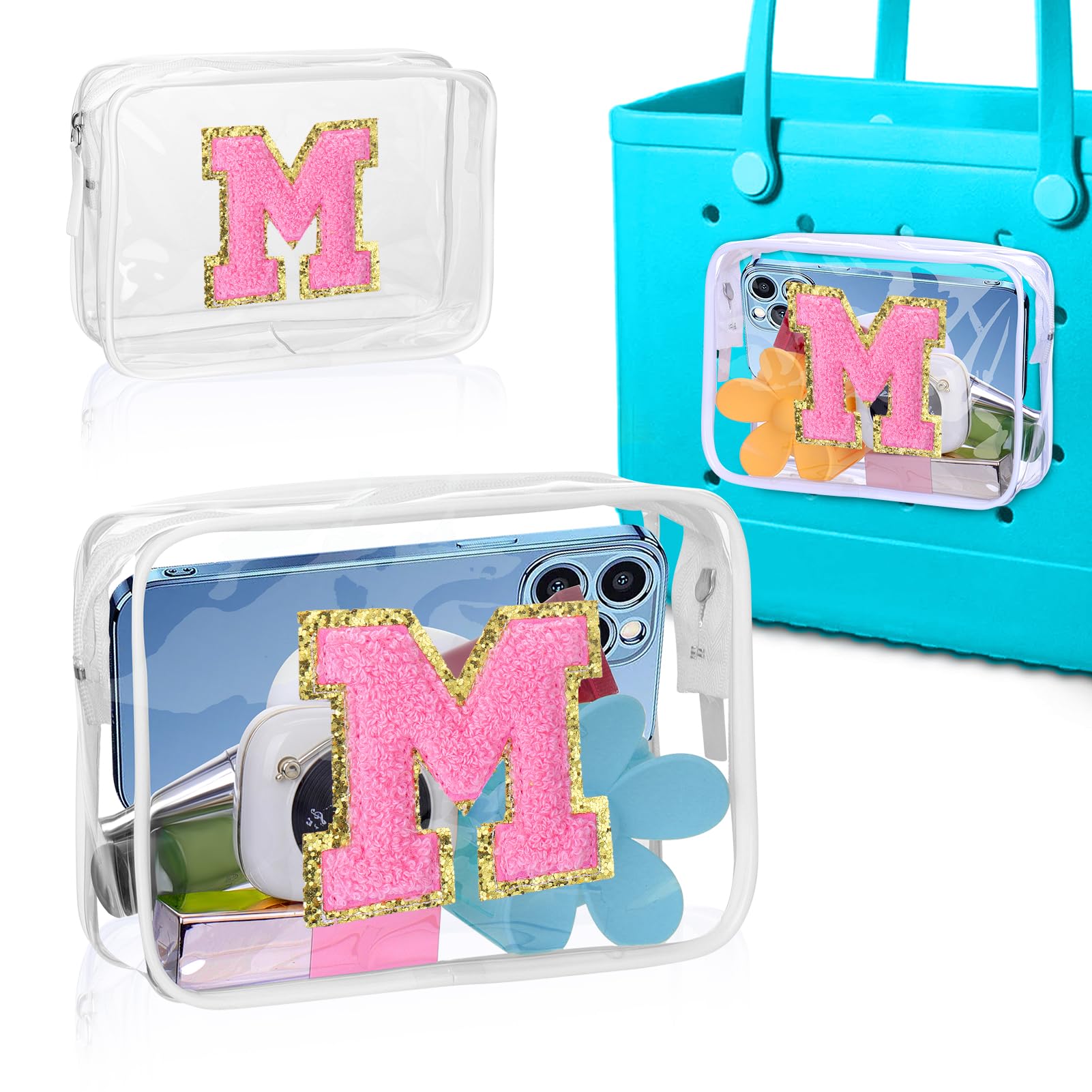AIERSA Clear Phone Holder with Letter Charms - Bogg Bag Accessories Organizer for Simply Southern & All Beach Tote Bags - Perfect for Travel, Shopping, and Beach Outings