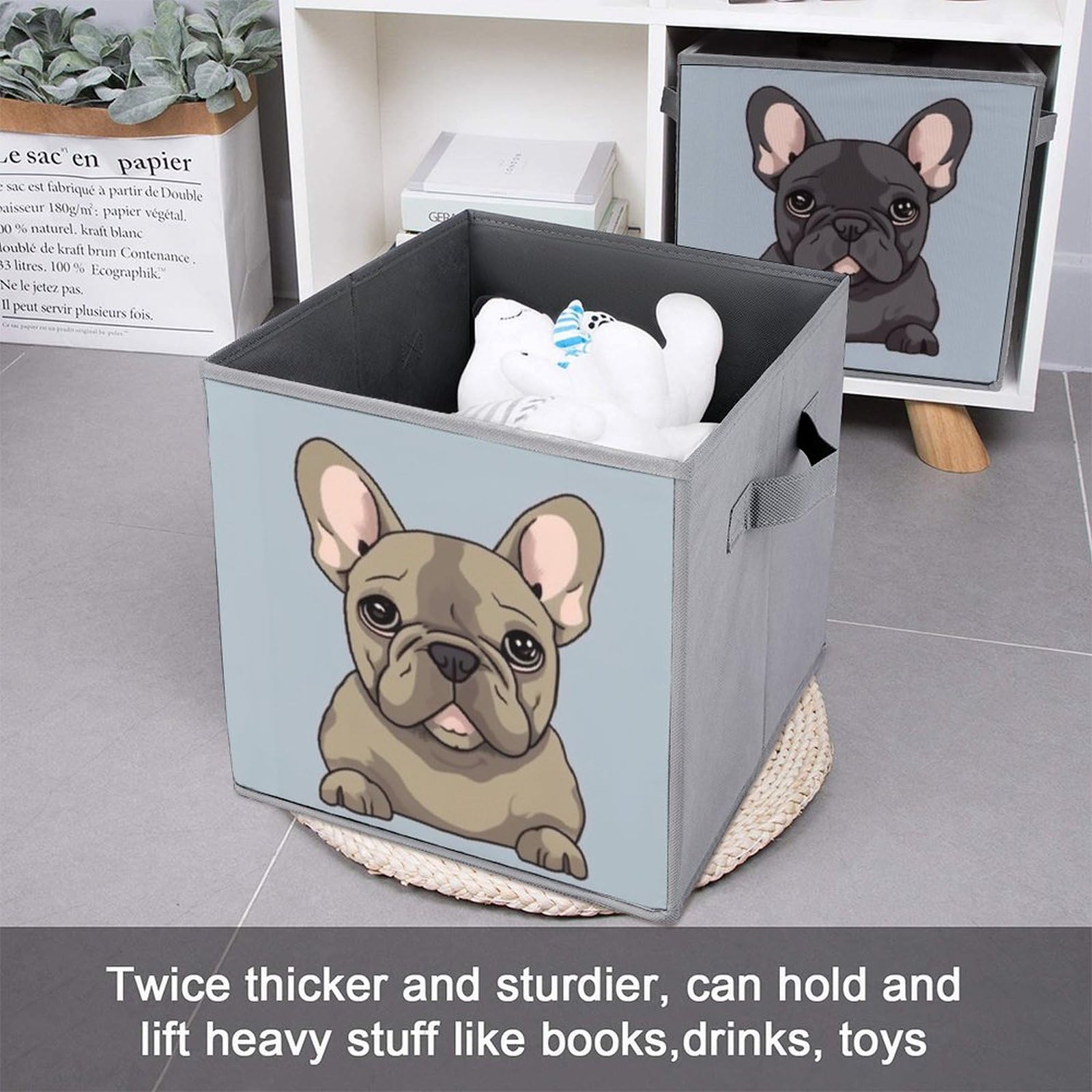 6-Piece French Bulldog Collapsible Storage Baskets with Handles - Large Closet Organizer & Clothing Storage Boxes for Home, Bedroom, and Office Organization