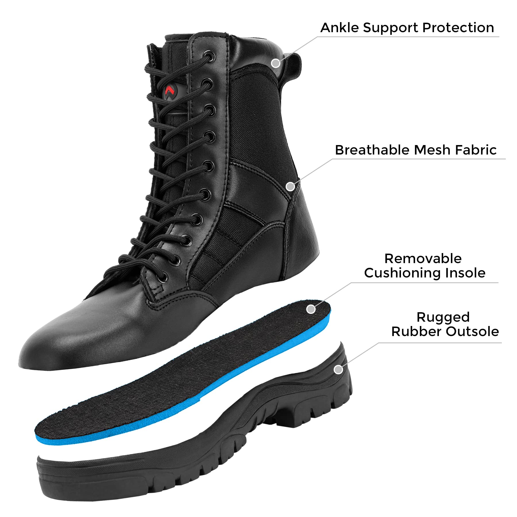 Men's 8 Inch Black Military Tactical Combat Boots - Waterproof & Durable for Outdoor Hiking, Work & Adventure