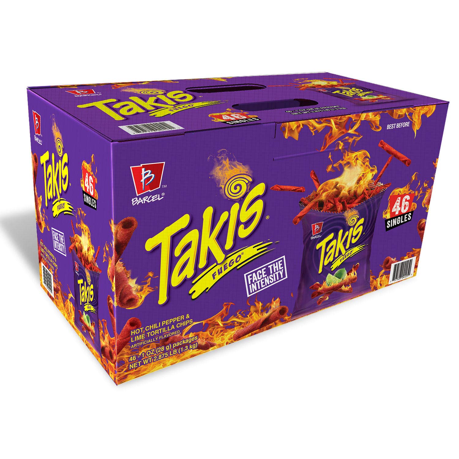 4-Pack Takis Fuego Hot Chili Pepper & Lime Tortilla Chips (46g x 8) - Spicy Mexican Snacks for Parties, Movie Nights & Road Trips