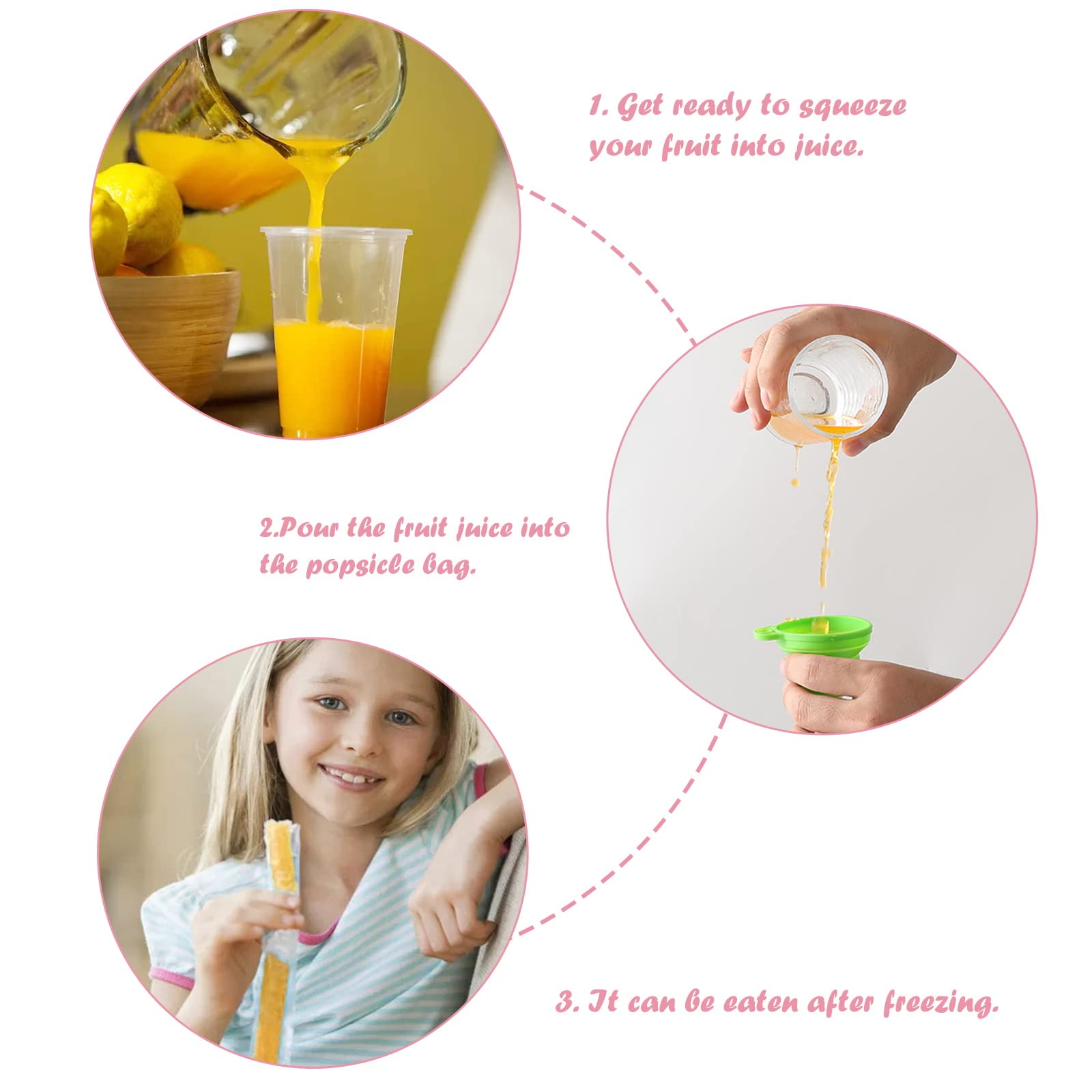 50 Pack DIY Disposable Ice Pop Bags - Reusable Popsicle Molds with Silicone Funnels for Homemade Ice Lollies, Freezer Snacks & Frozen Treats - Perfect for Summer Parties, Kids Snacks & Healthy Desserts
