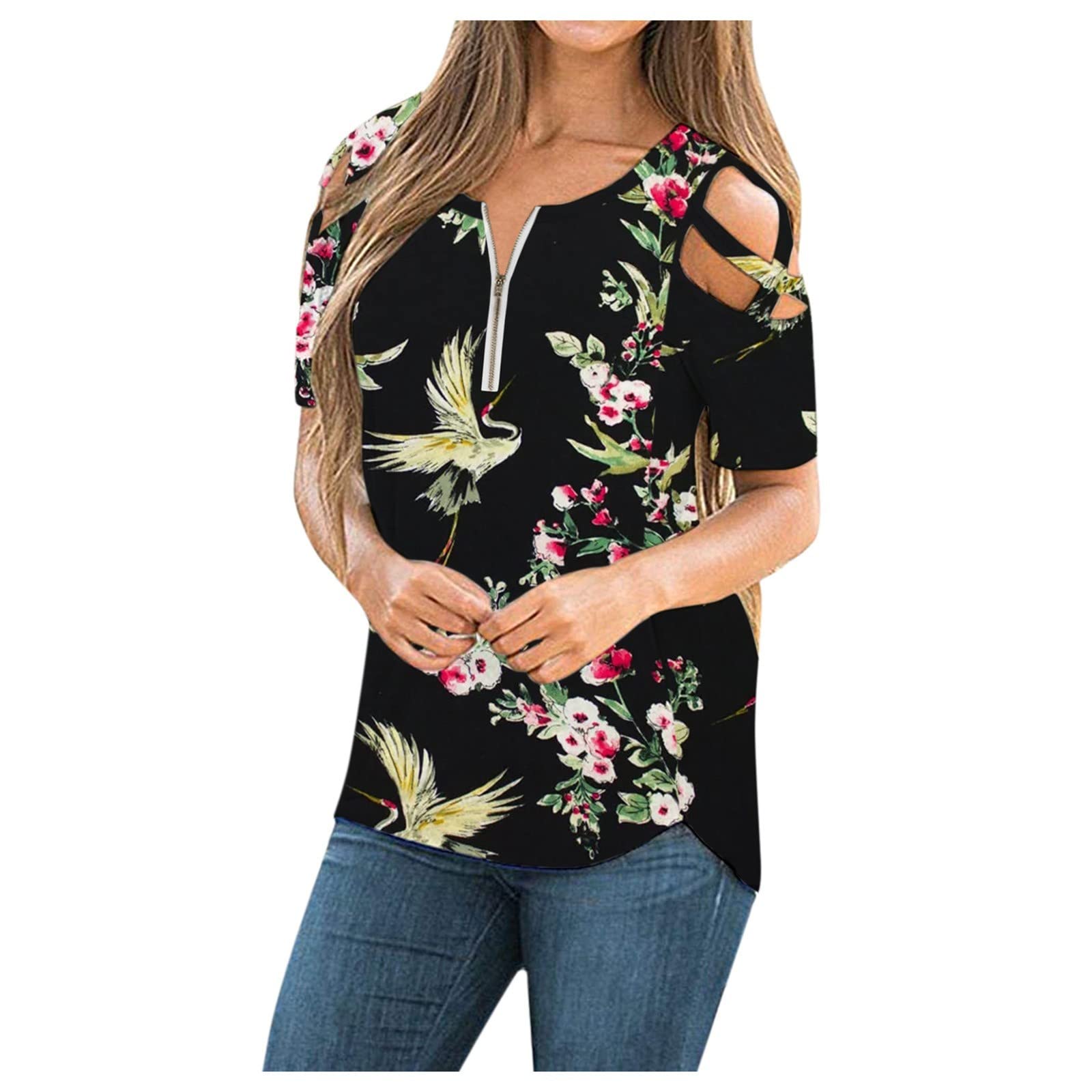 Women's Short Sleeve Tunic Tops - Casual Cold Shoulder Blouse Shirts for Summer, Beach & Everyday Wear | Flowy Loose Fit Shirt for Women