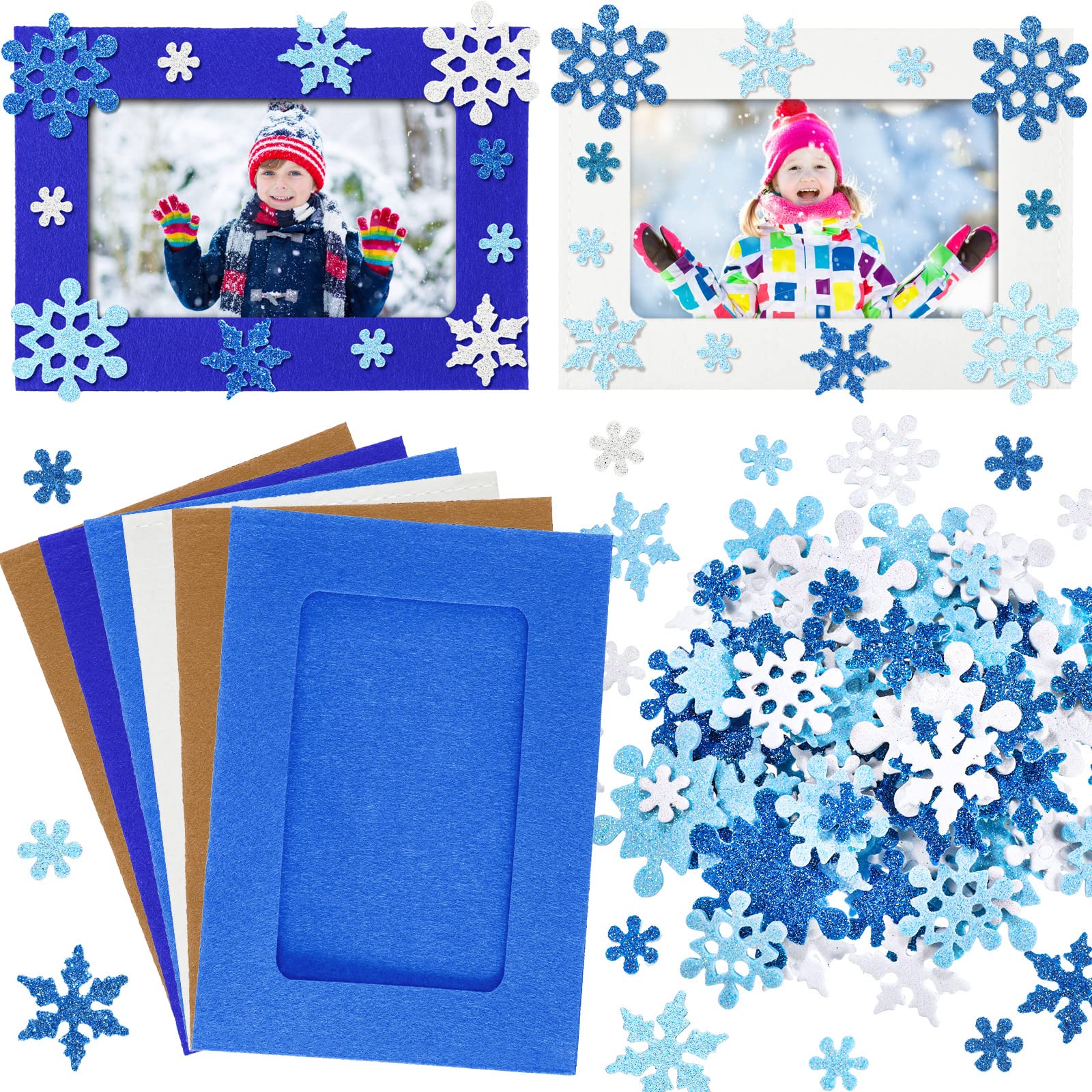 Ferraycle 232-Piece Winter DIY Picture Frame Craft Kit - 32 Snowflake Photo Frames with 200 Decorative Stickers for Christmas, Winter Party Favors, Classroom & Home Decor (Elegant Colors, Fresh Style) | Perfect for Holiday Crafts, School Projects & Seasonal Home Decoration
