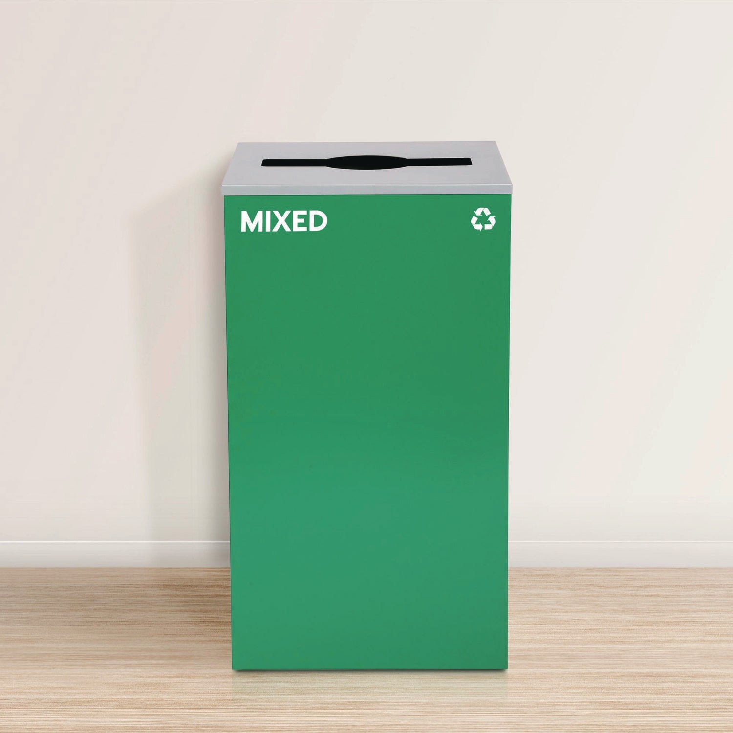 Alpine Industries 29 Gallon Steel Trash Can & Recycling Bin Set - Green Mixed Recycling Container with Lid & Black Garbage Can with Square Lid for Kitchen, Office, Garage Waste Management