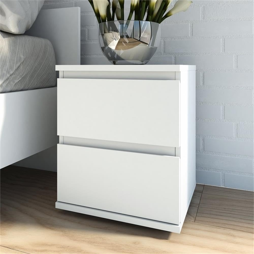 Modern 2-Piece White Bedroom Set with Handle-Free Wood Nightstands - Perfect for Contemporary Home Decor & Small Space Bedrooms