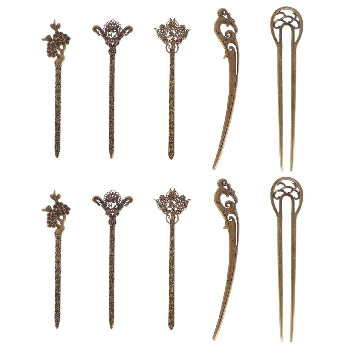 Beaupretty 10-Piece Vintage Chinese Hair Sticks Set - Retro Bronze Hair Chopsticks & Forks for Women | Elegant Updo & Bun Hairstyle Accessories