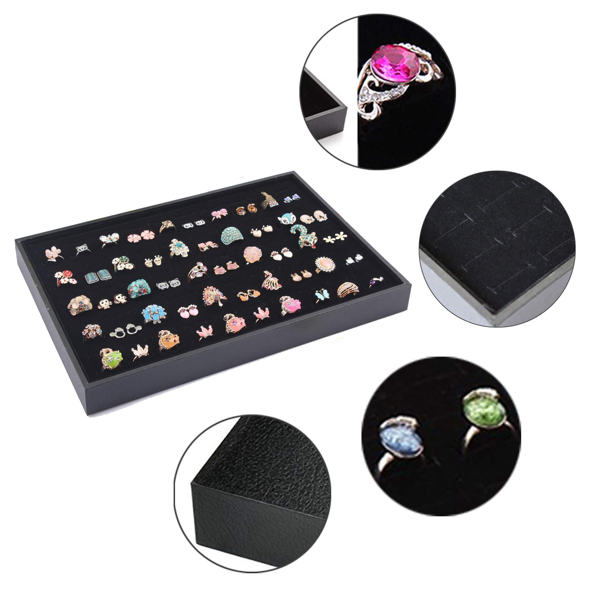 Stratalife 100-Slot Stackable Ring Organizer - Black Jewelry Display Tray & Storage Drawer Insert for Multiple Rings | Perfect for Bedroom Vanity, Jewelry Store Showcase, and Travel Jewelry Case Organization