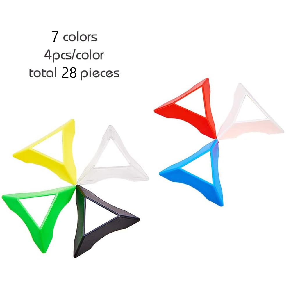 PH PandaHall 28pcs 7-Color Plastic Triangle Speed Cube Base Holder Frame - Magic Cube Organizer Accessories for Rubik's Cube Storage & Competition Practice