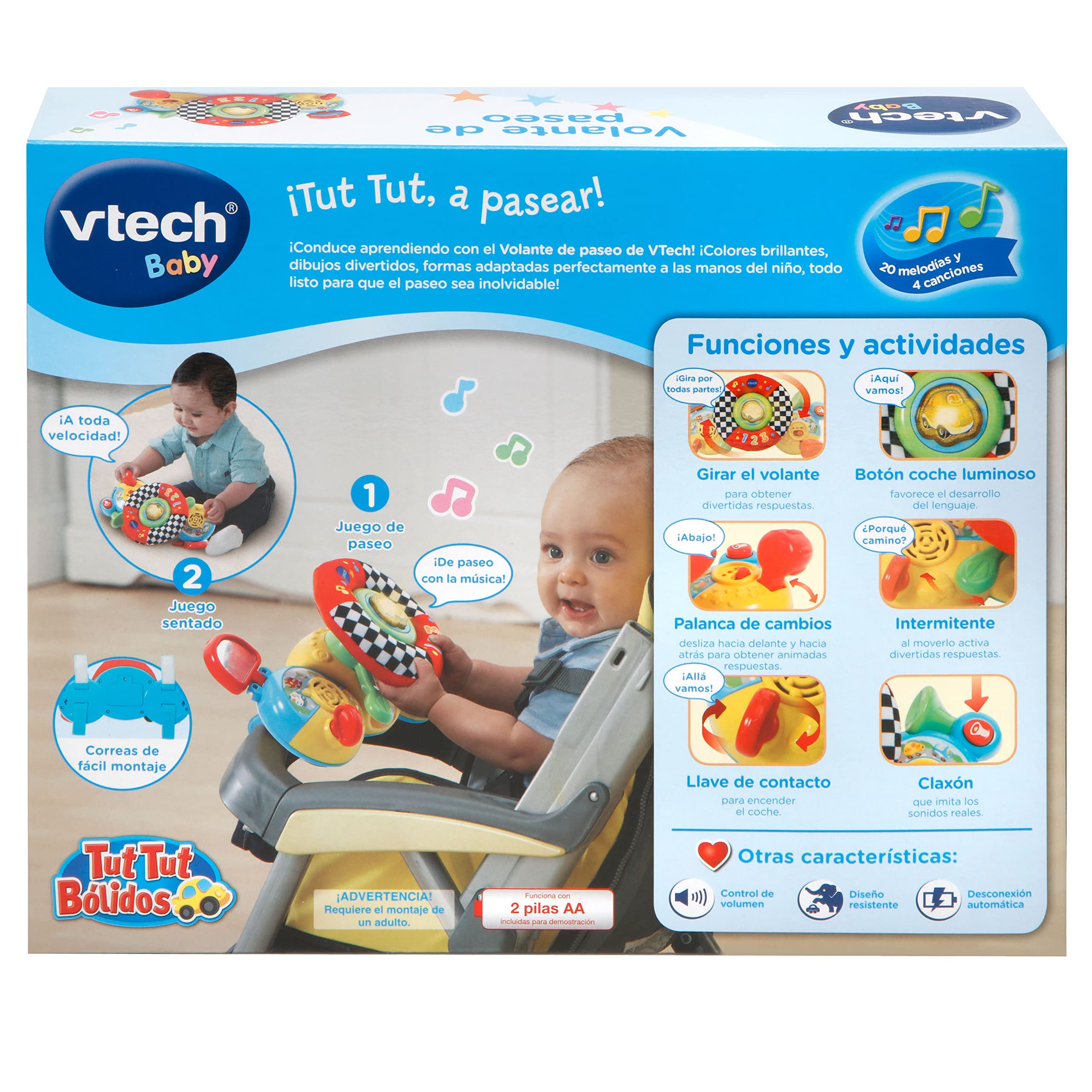 VTech Stroller Steering Wheel Toy for Babies 6+ Months - Interactive Pushchair Activity Toy with Lights, Sounds & Learning Games - Perfect for Stroller, Car Seat & Playtime Fun (Spanish Version)