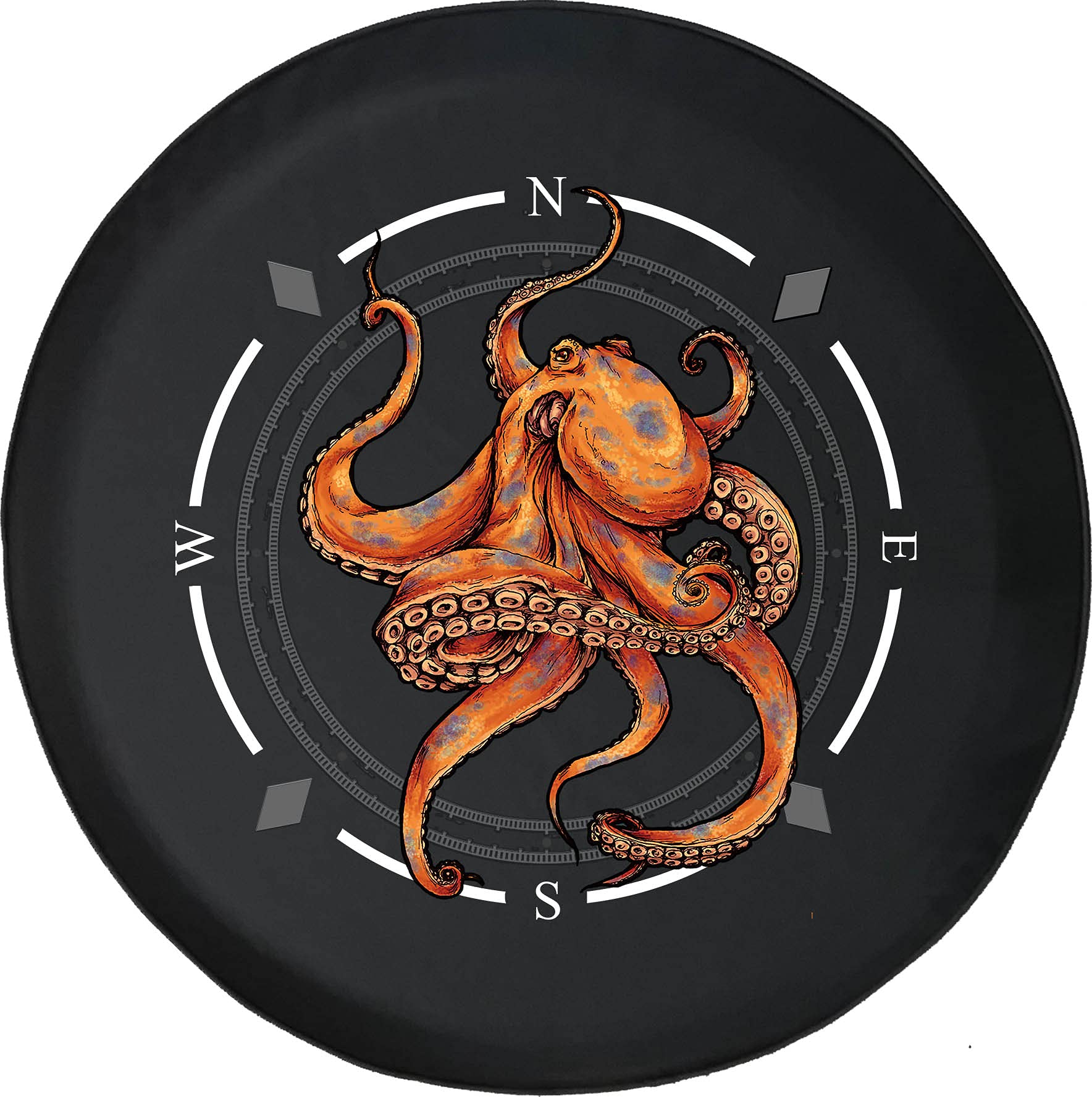 Premium American Unlimited Spare Tire Cover with Compass & Kraken Octopus Design - Universal Fit for SUV, Trailer, RV & Most Vehicles - Durable Wheel Protection for Off-Road Adventures & Camping Trips