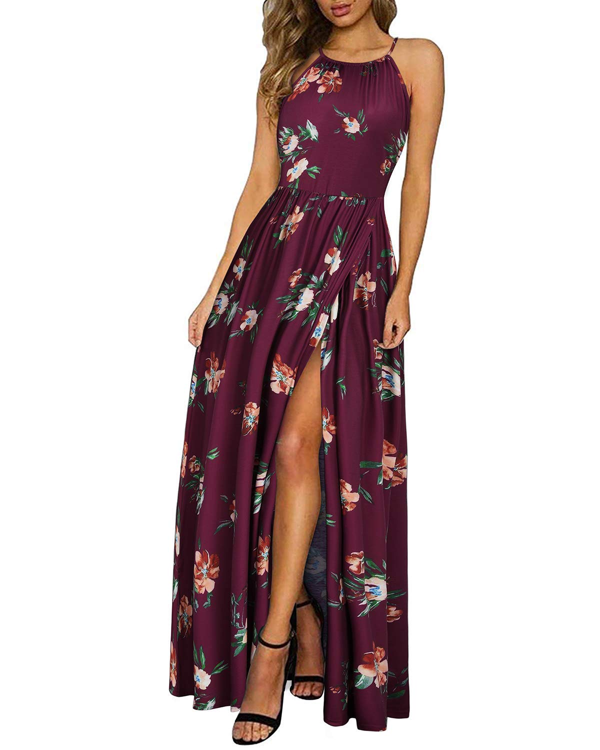 KILIG Women's Summer Maxi Dress 2025 - Casual Sleeveless Floral Sundress with Side Slit, Flowy Long Beach Dress for Vacation, Pool Party & Outdoor Date Night