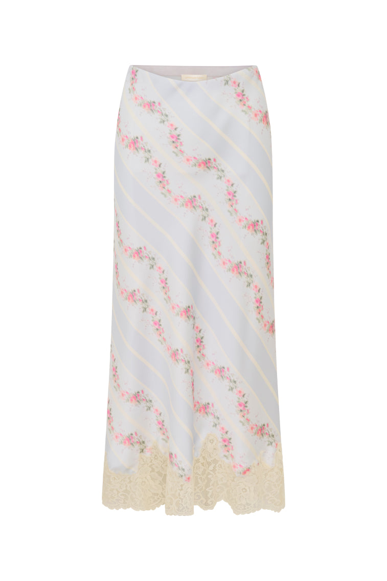 Malina Satin Floral Midi Slip Skirt - Women's Elegant Flowy Skirt for Spring & Summer, Perfect for Weddings, Dates & Beach Vacations
