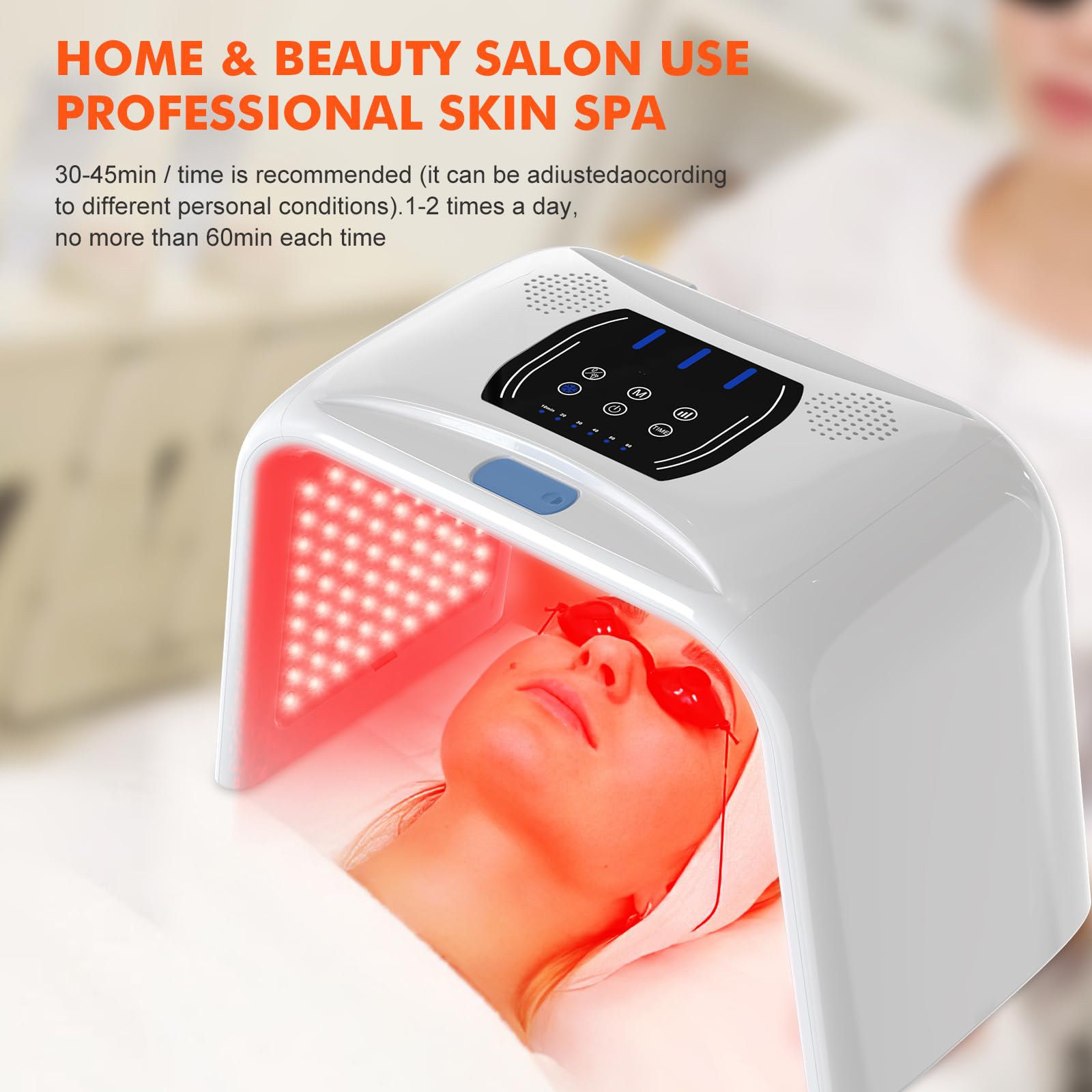 Holsn 7-Color LED Red Light Therapy Face Mask for Skin Rejuvenation - Adjustable Brightness & Timer, Home Spa & Salon Use, Anti-Aging & Acne Treatment Facial Device with Spray Function