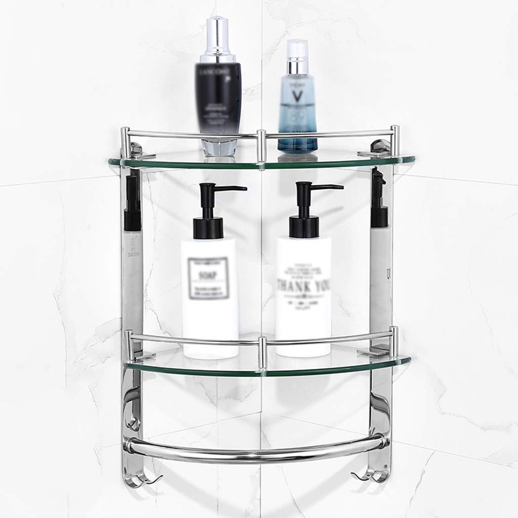 Glass Triangle Floating Shelves - Wall Mounted Bathroom Corner Storage Shelf with Strong Load-Bearing Capacity for Kitchen, Shower Room & Home Decor (2-Tier, Modern Style) | Perfect for Organizing Toiletries, Spices & Decorative Items