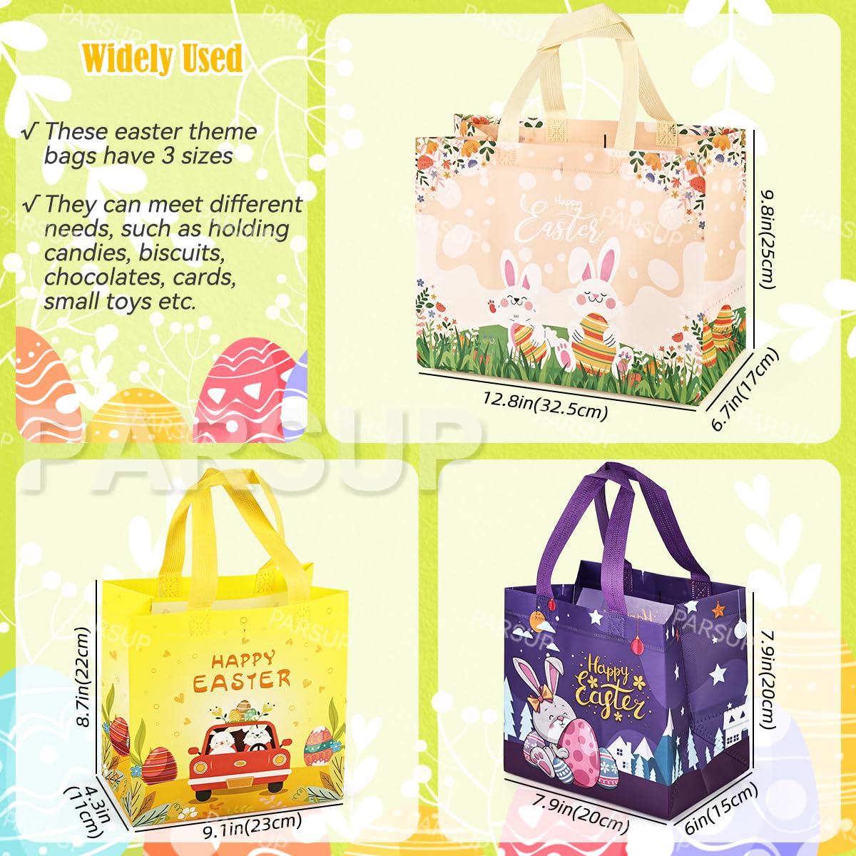 6PCS Easter Egg Hunt Bags - Assorted Sizes Bunny & Chick Themed Gift Bags with Handles, Non-Woven Reusable Treat Bags for Easter Party, Egg Hunt Game, Gift Wrapping & Spring Celebrations - Perfect for Kids, Classroom & Family Gatherings