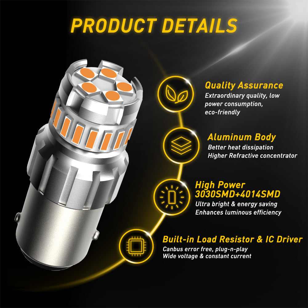 1156 LED Turn Signal Light Bulbs - Super Bright Amber Yellow (400% Brighter) - Perfect for Cars, Trucks, Motorcycles & Trailers - Enhanced Visibility & Safety