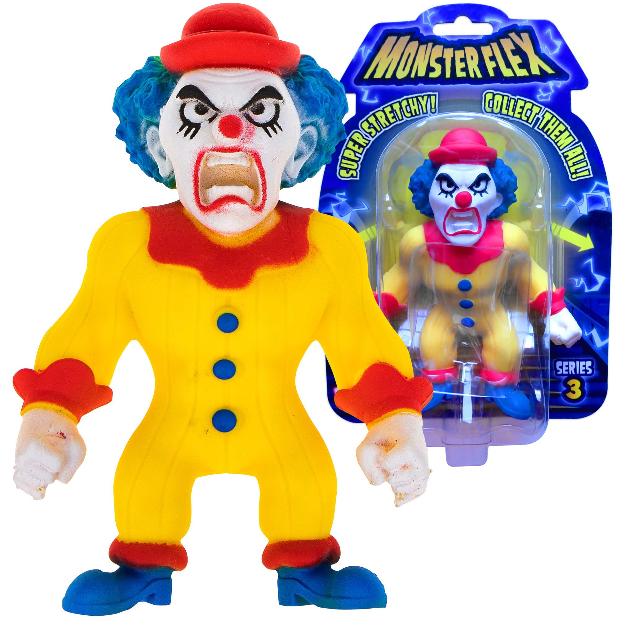 Monster Flex Stretchy Toys for Kids - 14 Unique Spooky Stretch Monsters Sensory Fidget Stress Relief Toys | Fun Party Favors & Birthday Gifts for Boys and Girls | Series 3 (Clown) | Perfect for Classroom Rewards, Travel Entertainment & Anxiety Relief