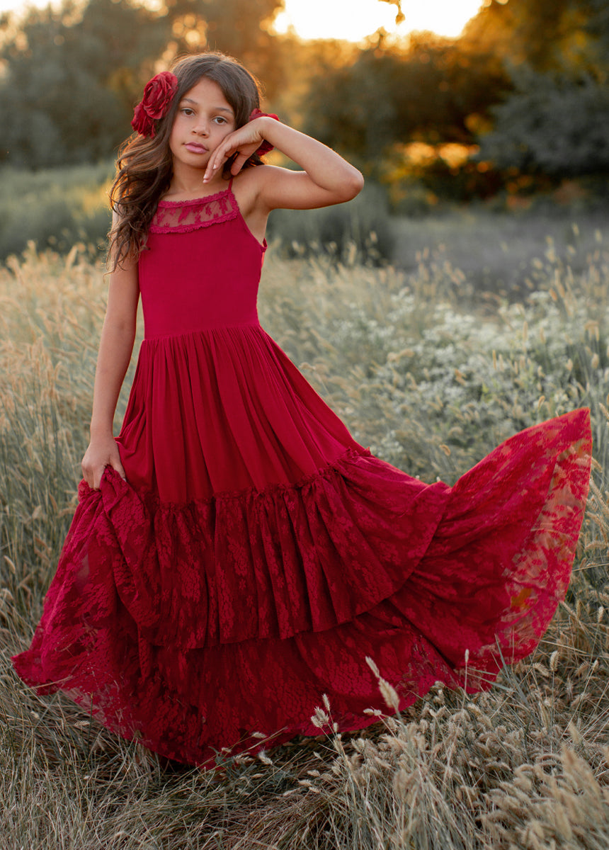 Elegant Catrin Dress in Crimson Red - Perfect for Weddings, Parties & Special Occasions | Women's Fashion