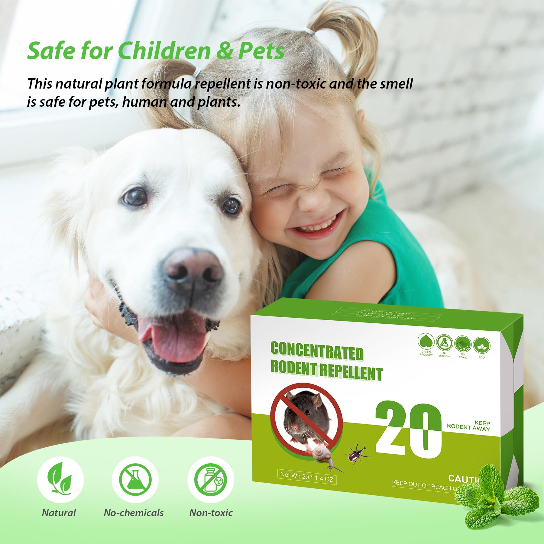 Natural Peppermint Oil Mouse Repellent Balls - 20 Pack Pet Safe Rodent Deterrent for Indoor & Outdoor Use - Keep Rats & Mice Away from House, Car Engine, RV, Garage & Chicken Coop - Non-Toxic Pest Control Solution for Home, Vehicles & Storage Areas