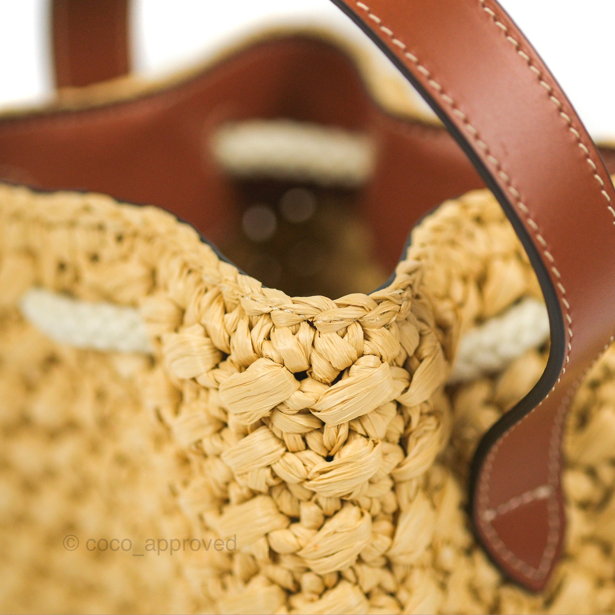 Celine Teen Drawstring Bucket Bag in Raffia & Natural Tan Calfskin - Stylish Summer Beach Tote for Women | Perfect for Vacation, Travel and Everyday Use