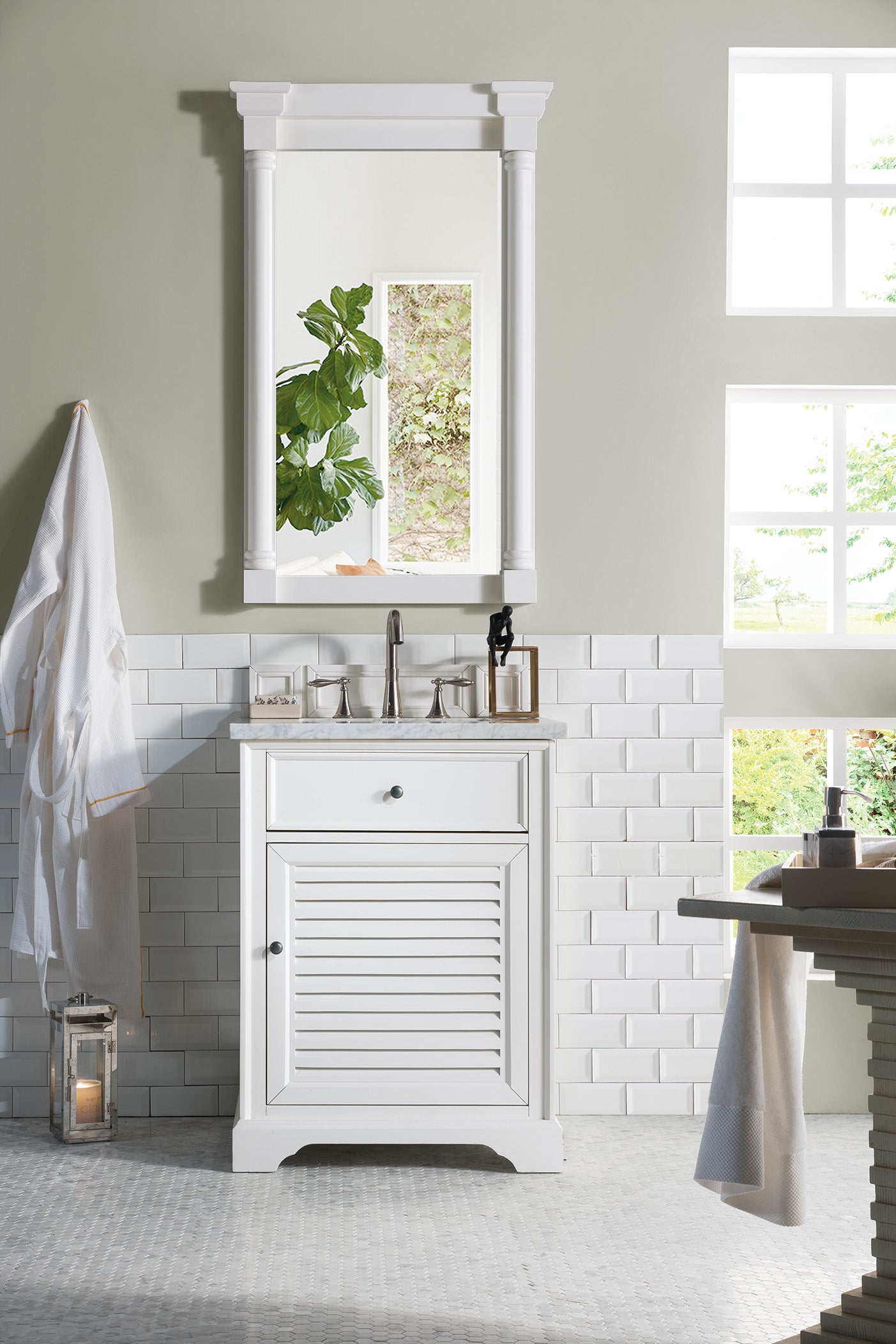 Savannah 26-Inch Bright White Bathroom Vanity with 3CM Carrara Marble Top - Perfect for Modern Master Bathrooms & Powder Rooms