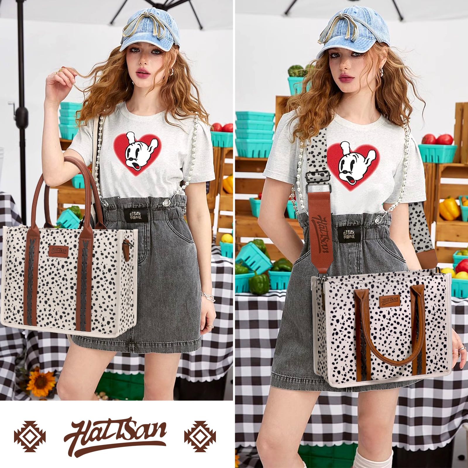 hatisan Canvas Tote Bag for Women - Stylish Western Boho Shoulder Purse & Crossbody Handbag with Wallet Pocket | Perfect for Shopping, Beach & Daily Use
