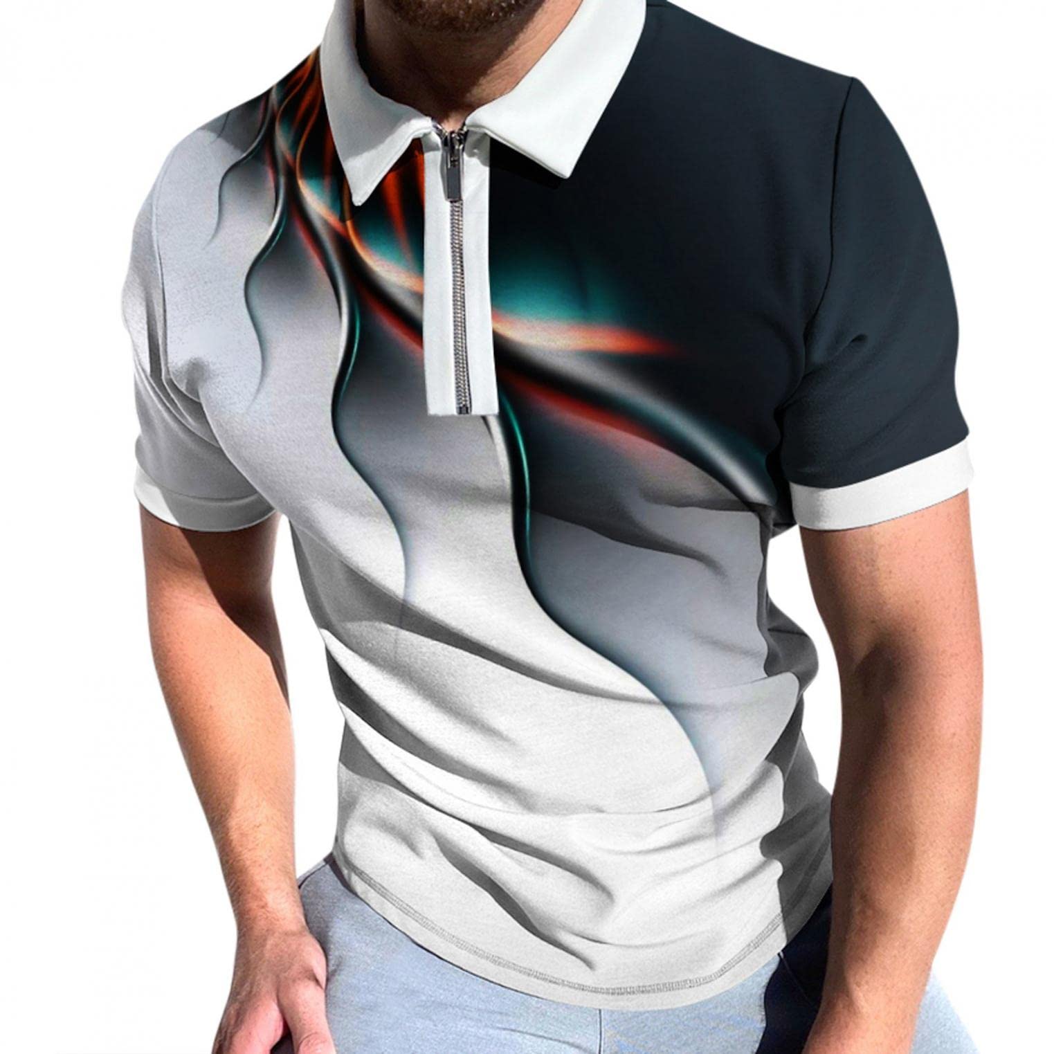 Men's Classic Pique Slim Fit Short Sleeve Polo Shirt - Casual Collared Zipper Golf T-Shirt Top for Men | Perfect for Golf, Office & Summer Outings