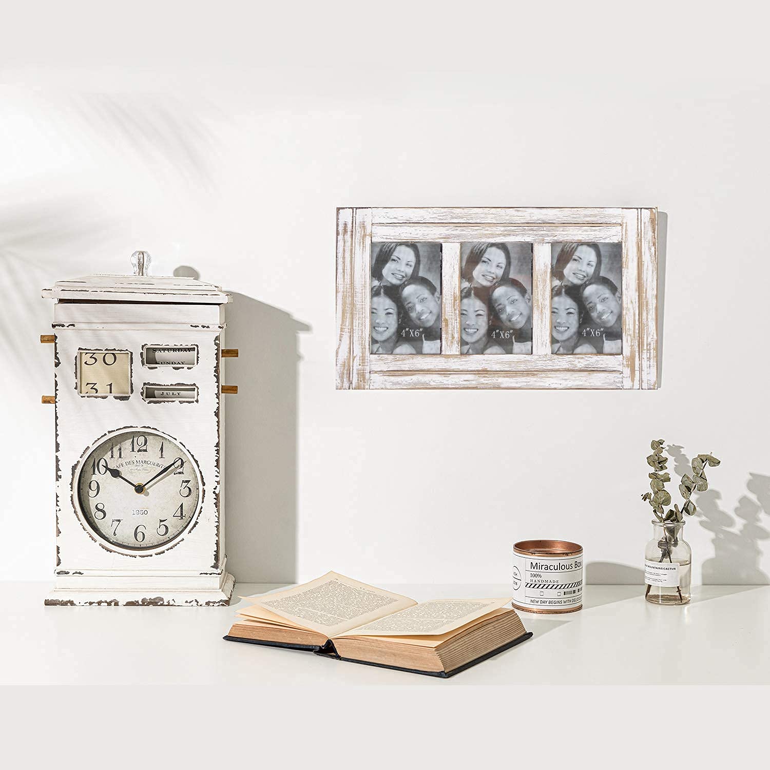 RiteSune Set of 3 Rustic 4x6 Picture Frames for Wall - Perfect for Photo Collage, Home Decor, Christmas & Birthday Gifts - White - Ideal for Living Room, Bedroom & Office Wall Decoration