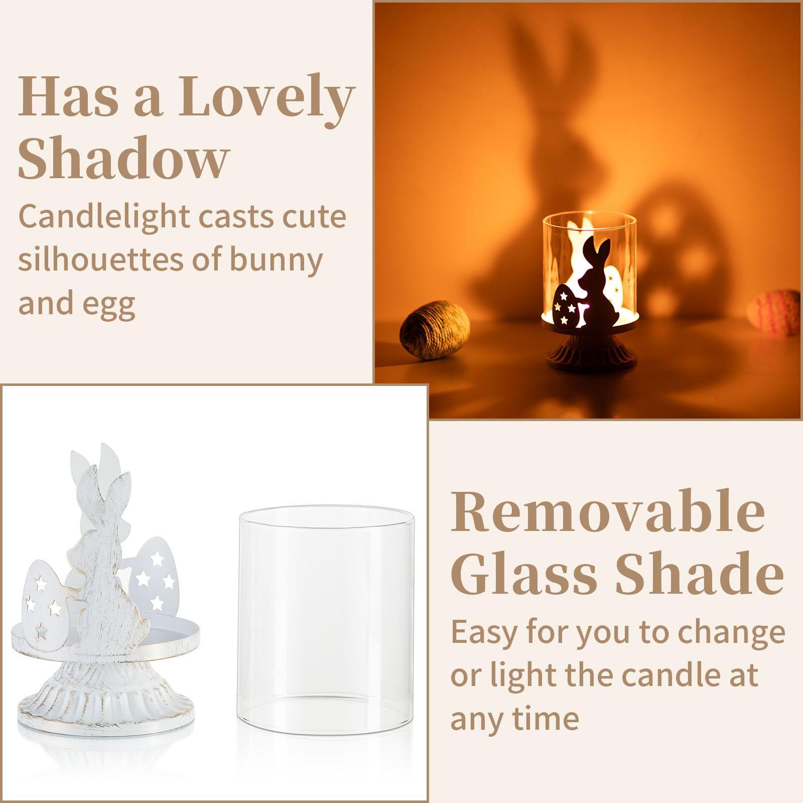 Distressed White Bunny Pillar Candle Holders for Easter Decor - Rabbit Tealight Candle Holders for Table Centerpieces, Family Party Events & Spring Home Decor | Perfect for Easter Gifts, Wedding Decorations and Holiday Table Settings