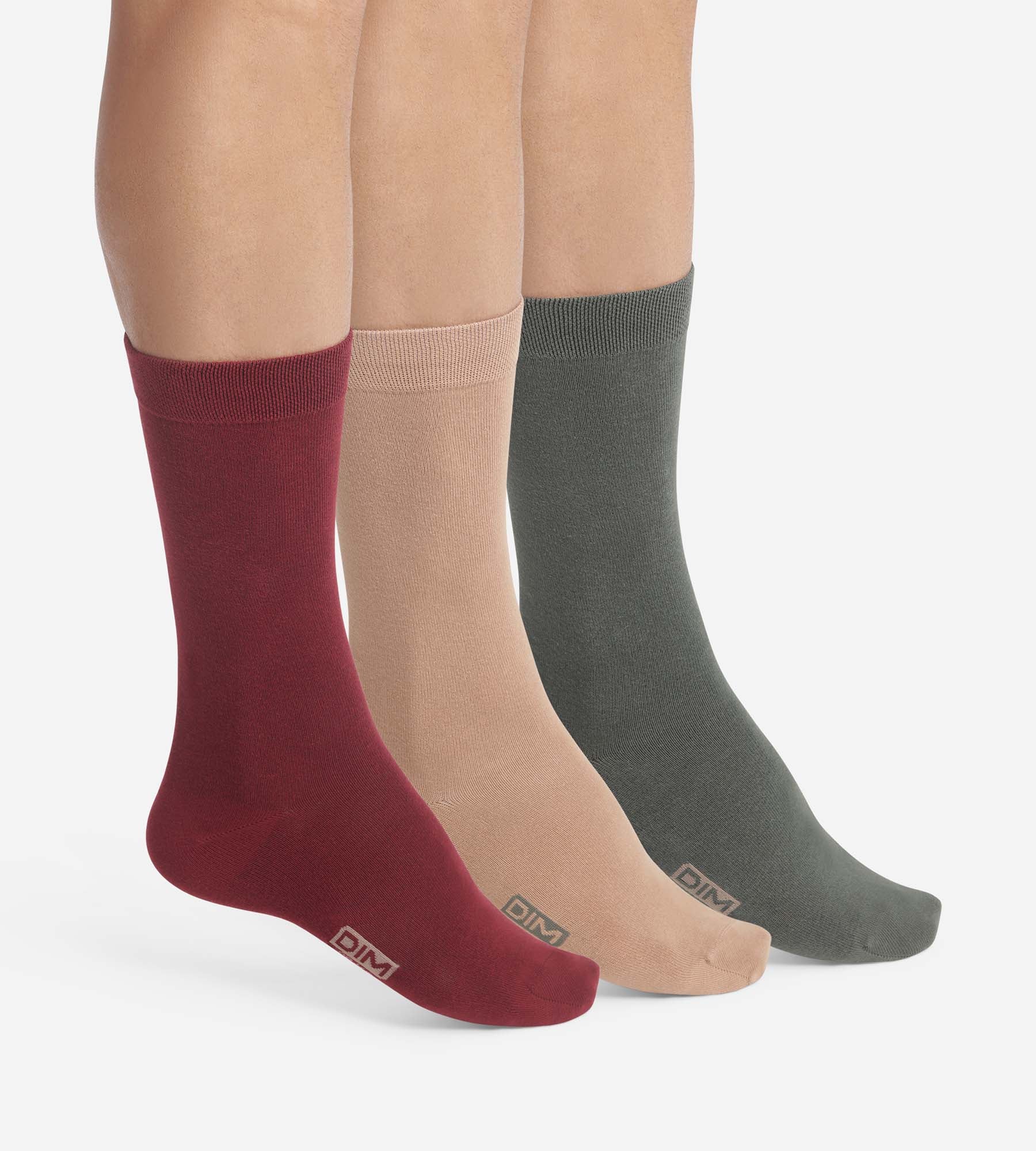 3 Pairs Men's Cotton Socks - Red & Khaki Color Combo | Comfortable & Breathable for Daily Wear, Sports & Outdoor Activities