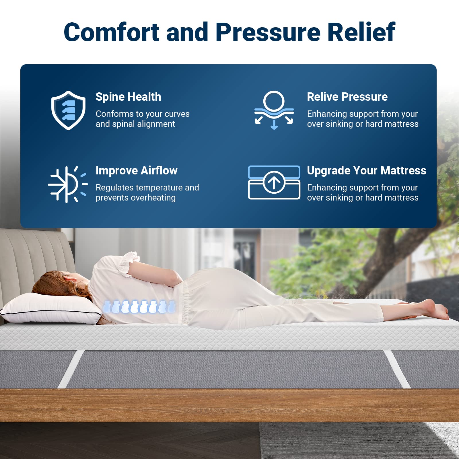 Avenco 4 Inch Queen Memory Foam Mattress Topper - CertiPUR-US Certified, Medium Firm & Reversible with Removable Cover | Cooling Mattress Pad for Back Pain Relief, Pressure Relief & Better Sleep (White) - Perfect for Guest Beds, Dorm Rooms & Home Comfort Upgrade