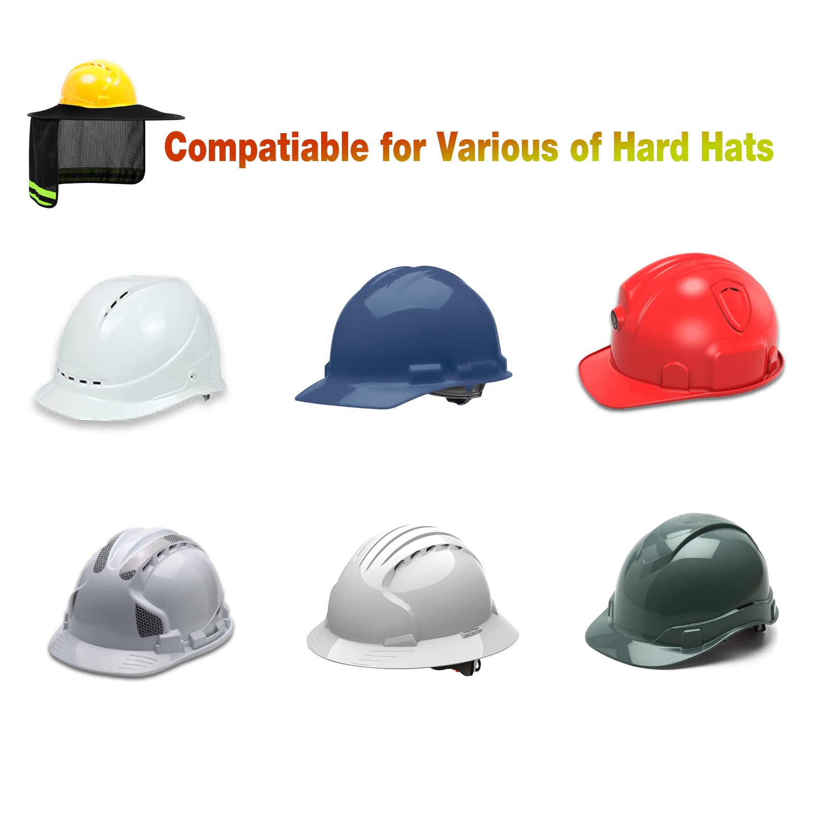 High Visibility Hard Hat Sun Shade with Reflective Strip - Full Brim Sun Visor Neck Shade for Construction & Outdoor Work (2 Pack, Black) - Perfect for Construction Workers, Roofers & Landscapers