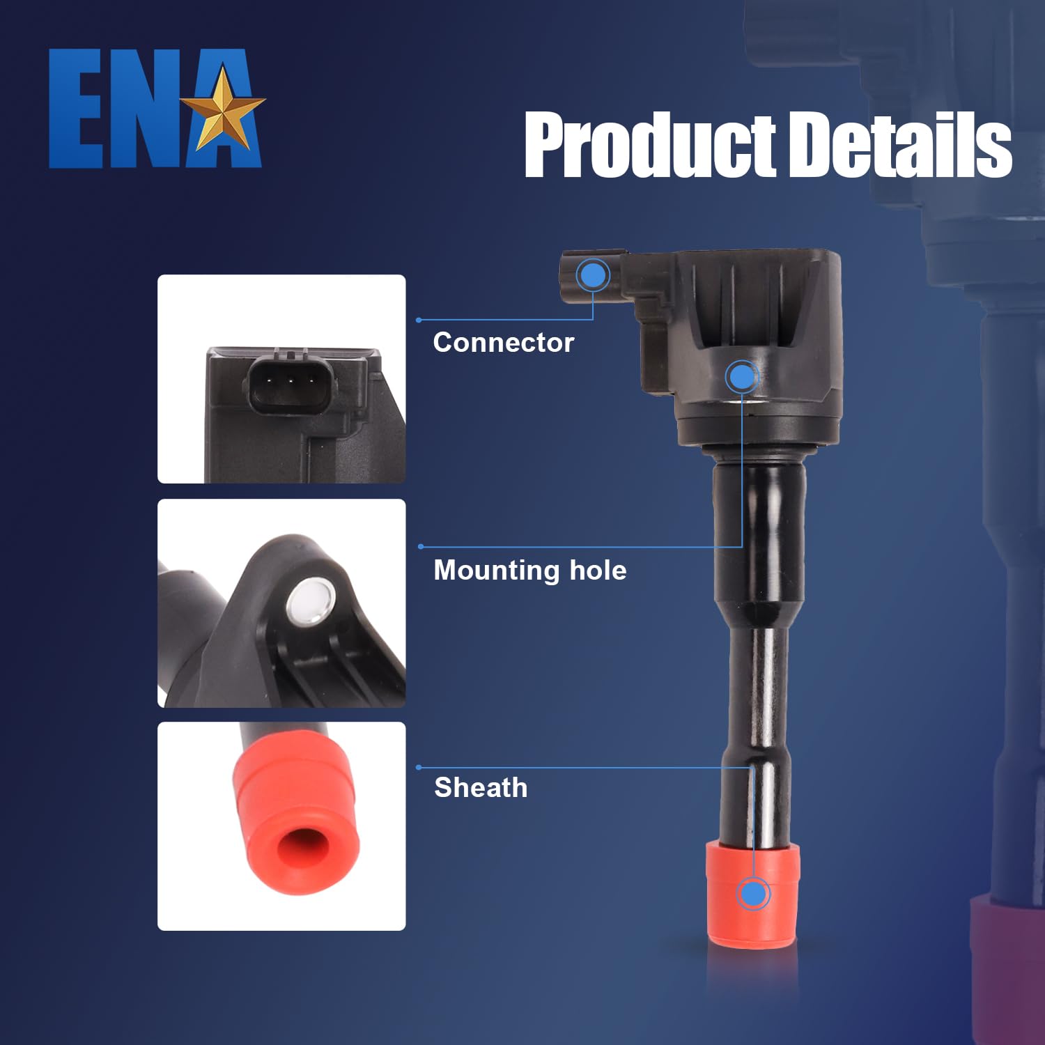 ENA Set of 4 Ignition Coils with Platinum Spark Plugs - Compatible with Honda Civic Hybrid 2003-2011 (1.3L L4 Engine) - Replaces UF374, 30521PWA003, C1408, C688, E404, 12120037663 - Improve Engine Performance & Fuel Efficiency for Smooth Driving