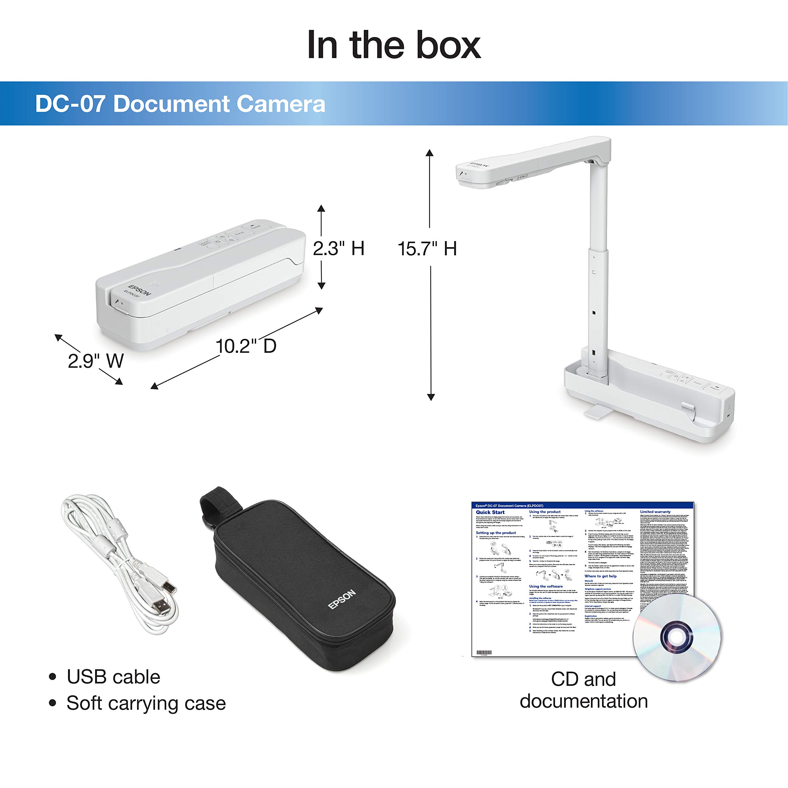 Epson DC-07 Portable Document Camera - 1080p HD USB Webcam for Online Teaching, Remote Work & Video Conferencing - White (Ideal for Classrooms, Home Office & Live Streaming)