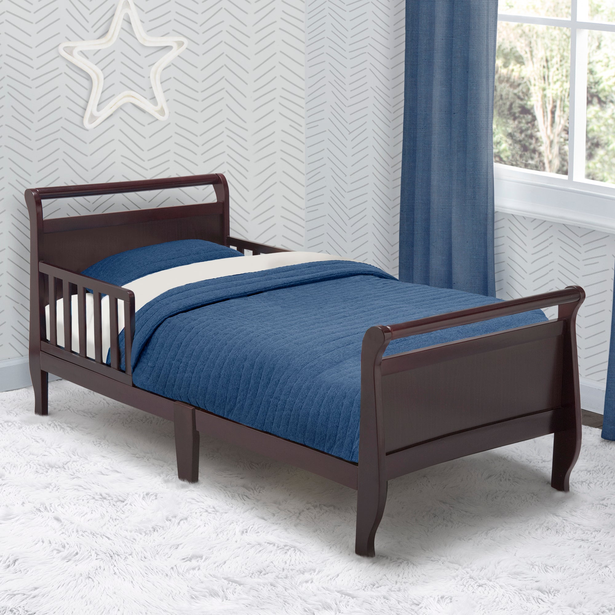 Modern Toddler Bed for Kids - Safe & Stylish Wooden Crib for Boys & Girls - Perfect for Nursery, Daycare or First Big Kid Bed Transition
