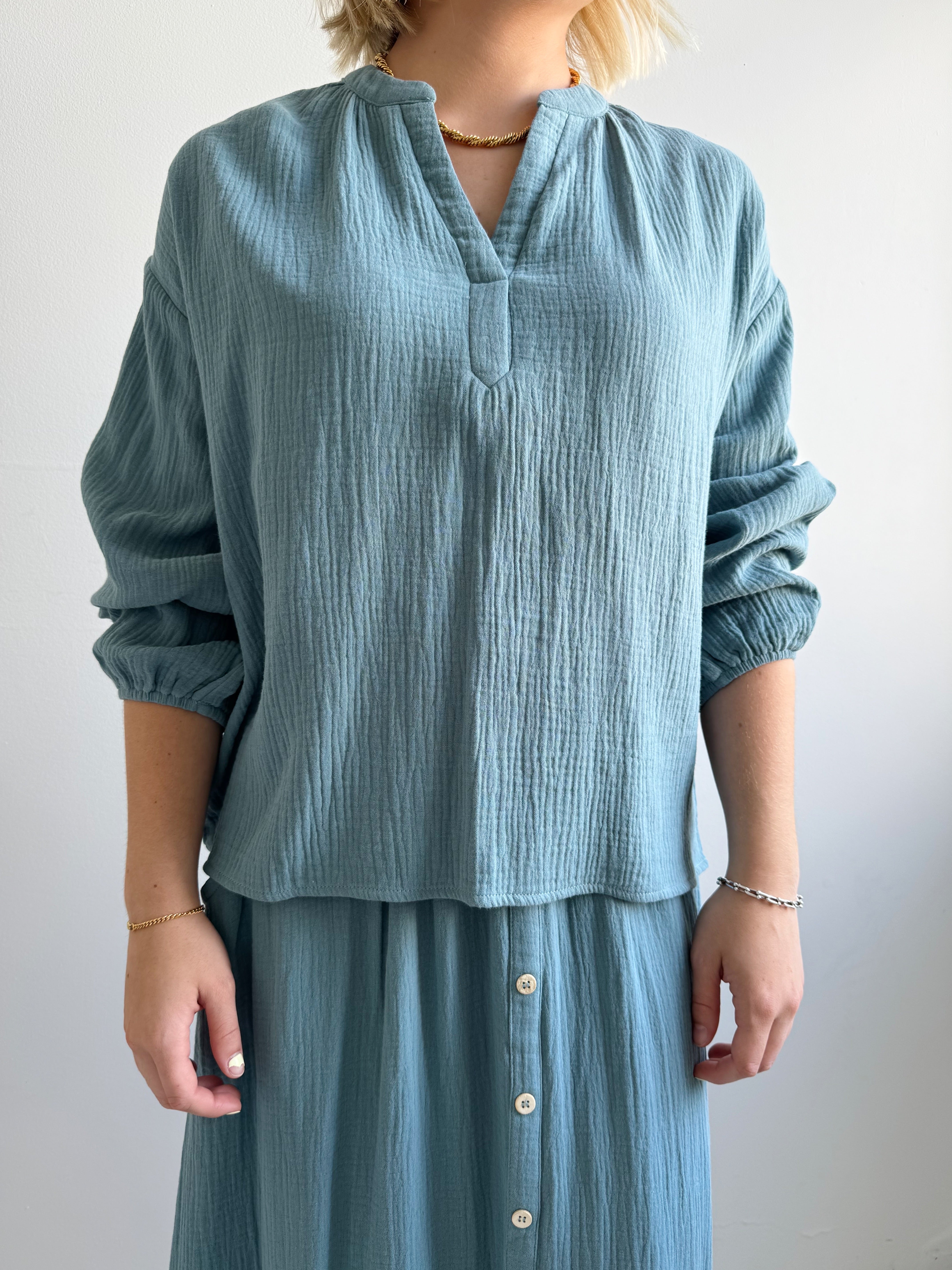 Zoe Peasant Blouse - Flowy Boho Top with Embroidery & Lace Details - Sky Blue - Perfect for Summer Festivals, Beach Vacations & Casual Outings