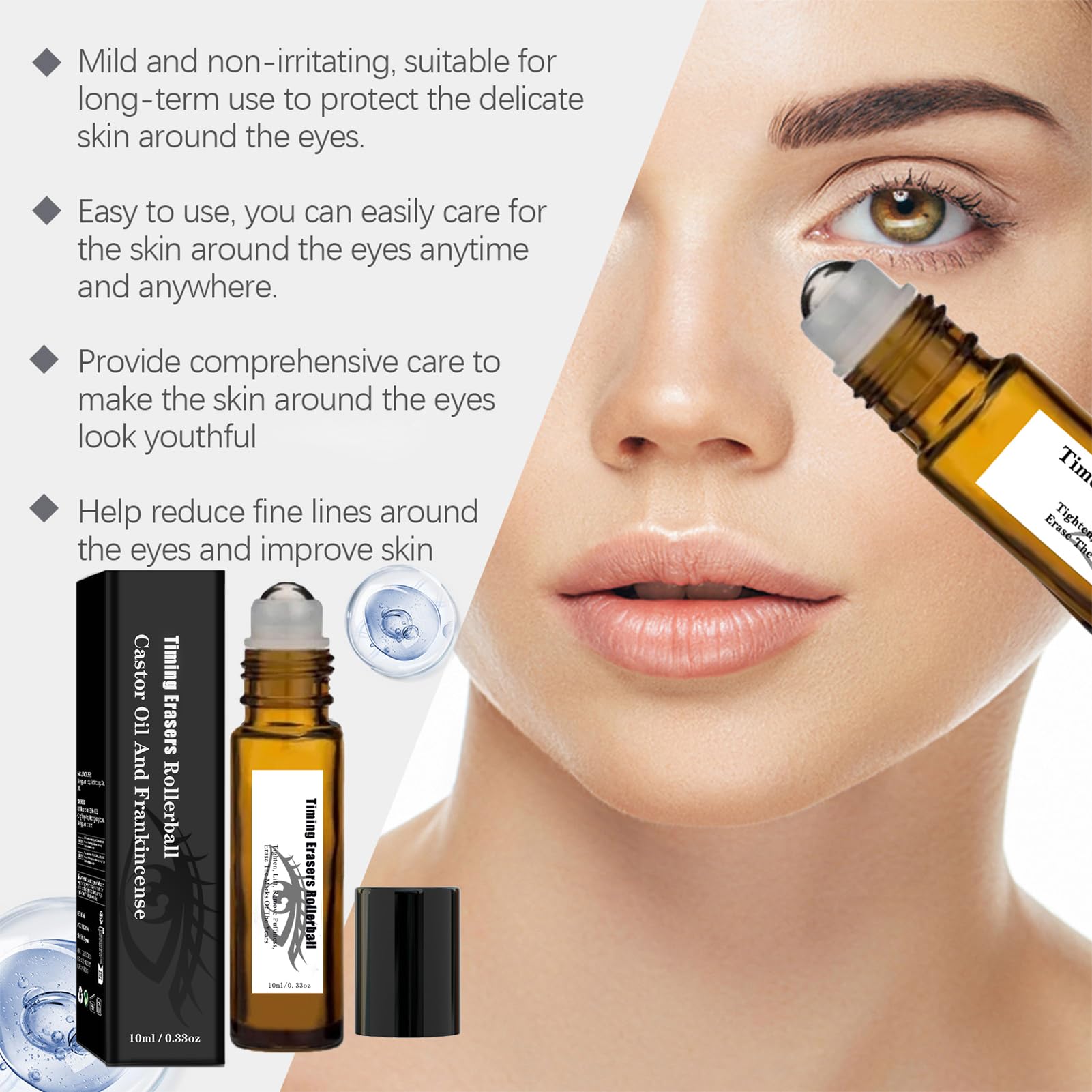Castor Oil & Frankincense Eye Roller - Anti-Wrinkle & Moisturizing Rollerball for Dark Circles & Fine Lines (2 Pack) | Perfect for Nighttime Skincare & Travel