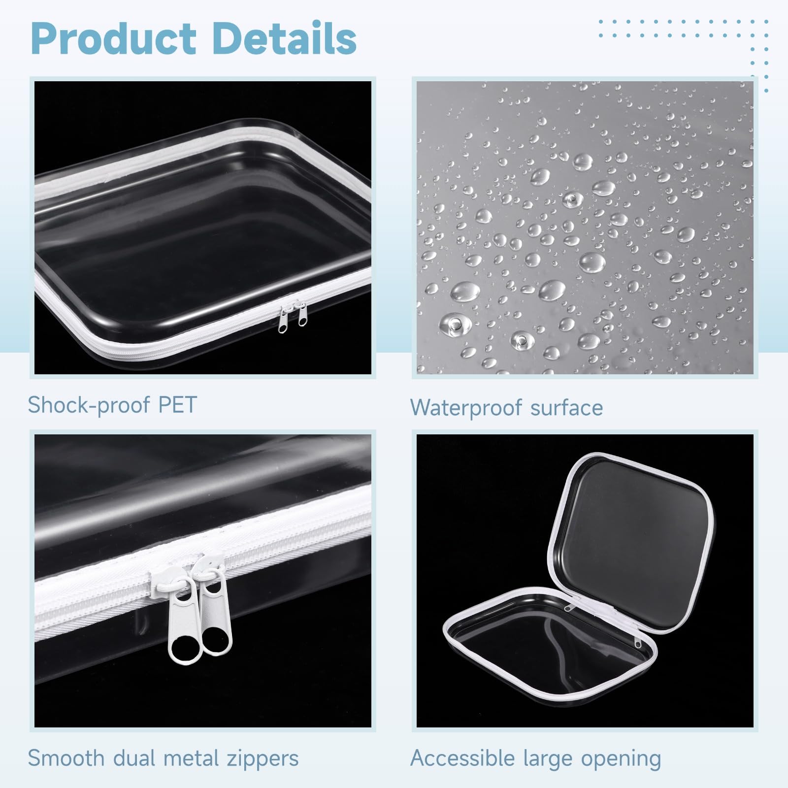Homaisson 3-Piece Clear Hard Shell Zipper Case Set - Transparent Waterproof Organizer Pouches in 3 Sizes, Double Zippered Storage Bags for Makeup, Snacks & Toys | Perfect for Travel, Home Organization & Cosmetic Storage