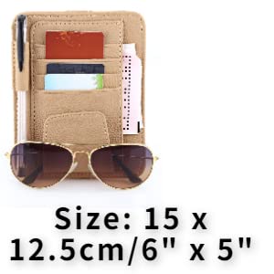 Car Sun Visor Organizer - Storage Pouch for Cards & Glasses (Beige) - Perfect for Road Trips