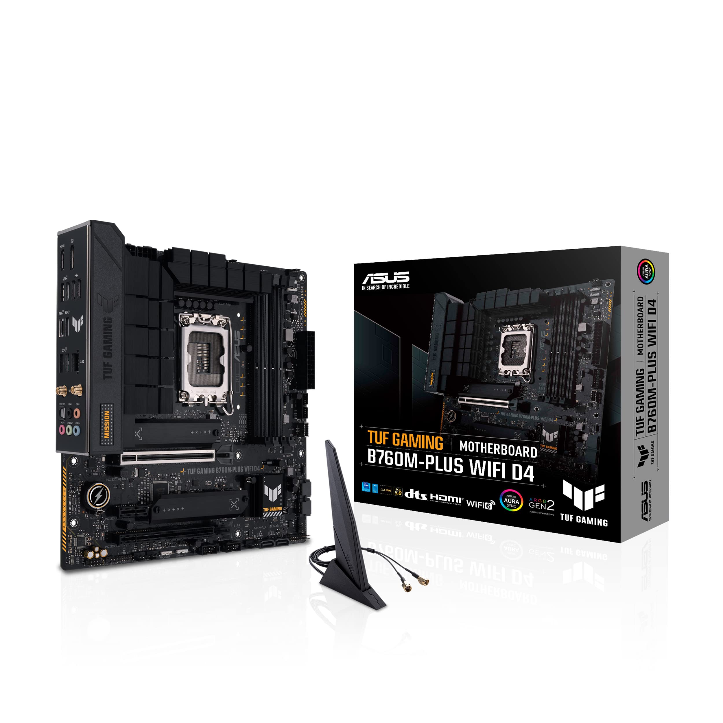 ASUS TUF Gaming B760M-PLUS WiFi D4 Motherboard - Intel LGA 1700 Socket, DDR4 RAM Support, Dual Display Outputs (HDMI & DisplayPort) - Perfect for Gaming PC Builds & Content Creation Workstations