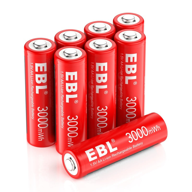 EBL AA Rechargeable Lithium Ion Battery 1.5V 3000mWh - 4 Pack High Capacity Long Lasting Batteries for Cameras, Flashlights, Toys & Electronics - Mid Year Sale
