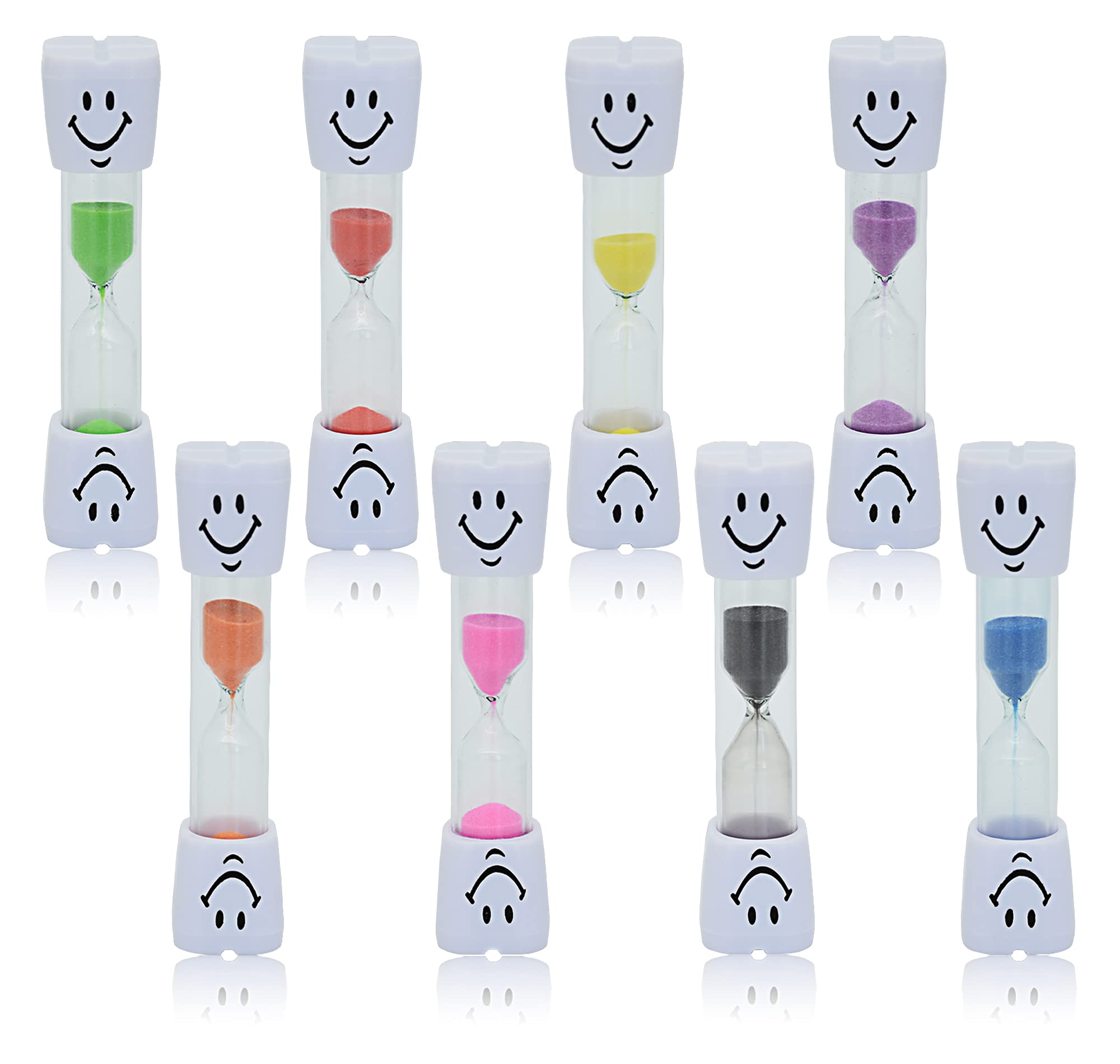 8 Pack Colorful Smiley 2-Minute Sand Timers for Kids - Fun Hourglass Tooth Brushing Timer Set - Perfect for Dental Hygiene, Classroom Activities & Time Management Games