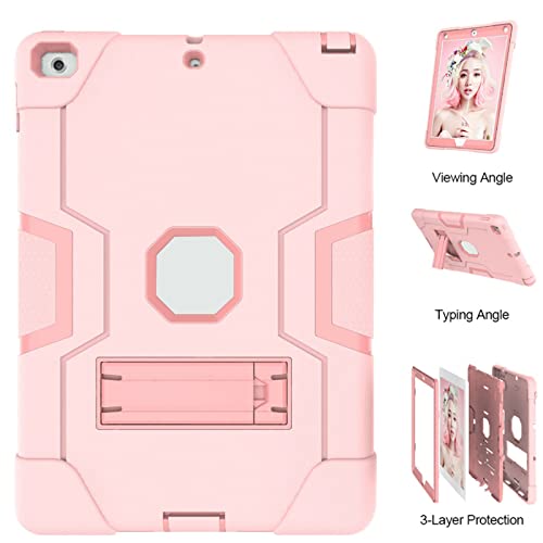 Mignova iPad 9.7 Case for iPad 6th/5th Gen (2018/2017) - Shockproof Kids Friendly Cover with Hard Back Shell & Soft Silicone Bumper + Tempered Glass Screen Protector (Rose Gold, 2-Pack) - Perfect for School, Travel & Home Use