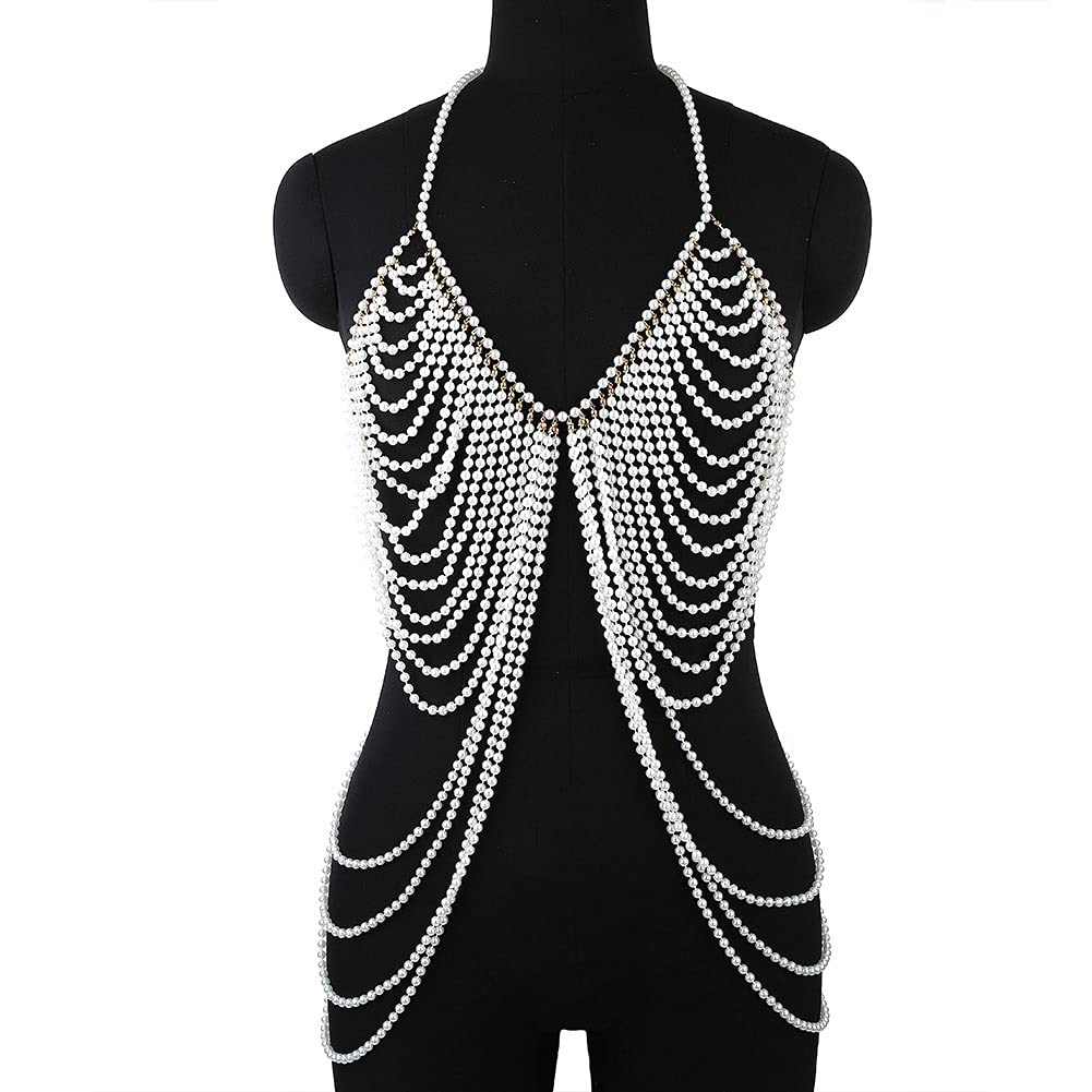 Adjustable Pearl Waist Chain for Women - Elegant Body Jewelry, Halter Necklace & Bra Chain - Perfect for Wedding Dresses, Boho Outfits & Sexy Fashion Accessories