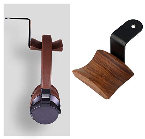 Premium Walnut Wood Headphone Stand - Under Desk Mount Hook for Audio, Studio & Gaming Headphones | Space-Saving Headset Hanger Holder with Tape for Desk & Tabletop Organization | Perfect for Home Office, Gaming Setup & Studio Use
