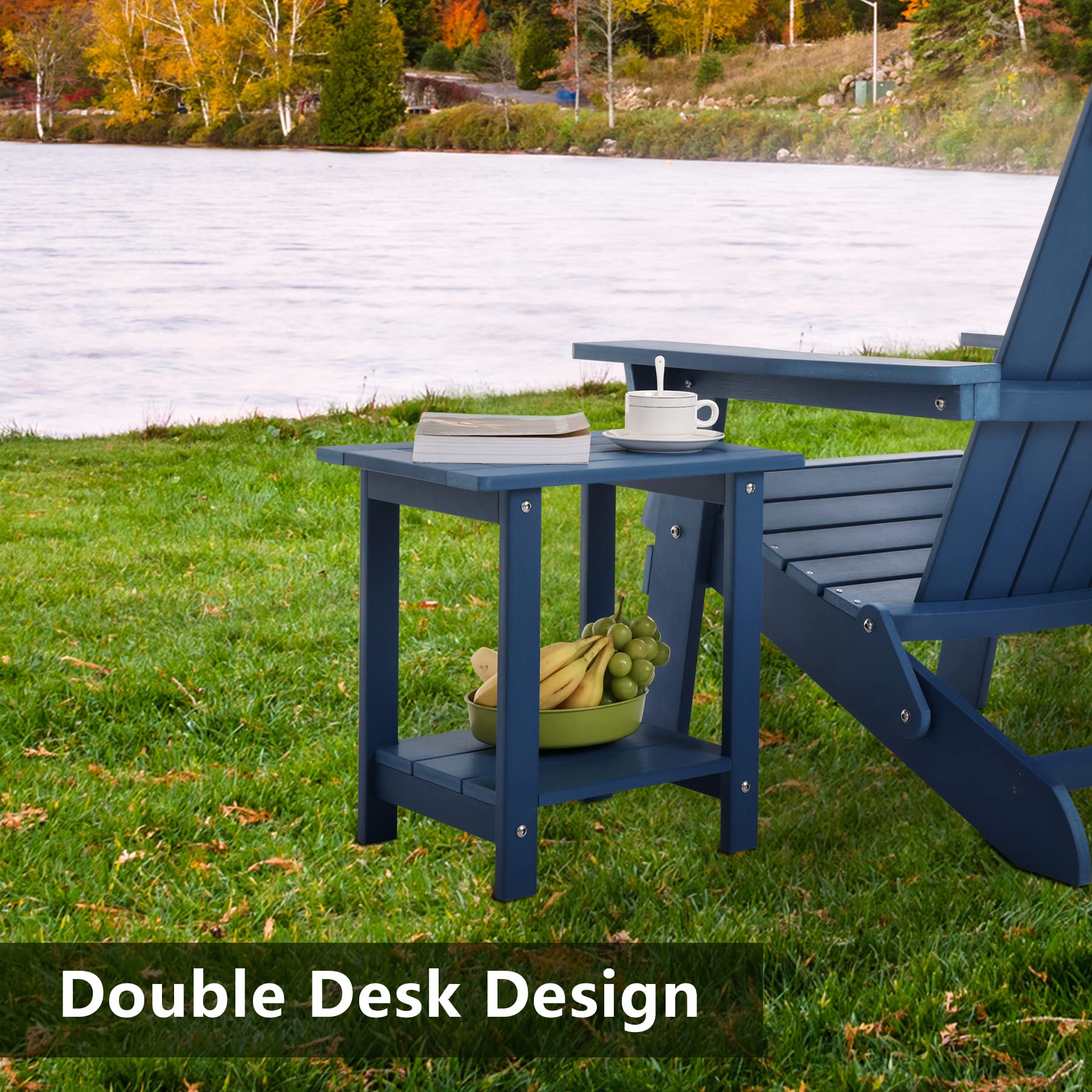 Weather-Resistant Double Adirondack Outdoor Side Table - Dark Blue Rectangular Patio End Table for Adirondack Chairs | Perfect for Backyard, Garden, Deck & Poolside Relaxation