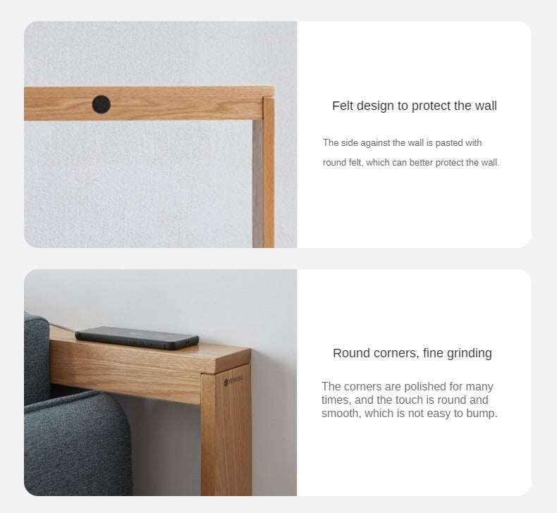 Solid Oak Wood Sofa with Rear Storage - Modern Wall Shelf for Living Room, Bedroom, or Office Organization