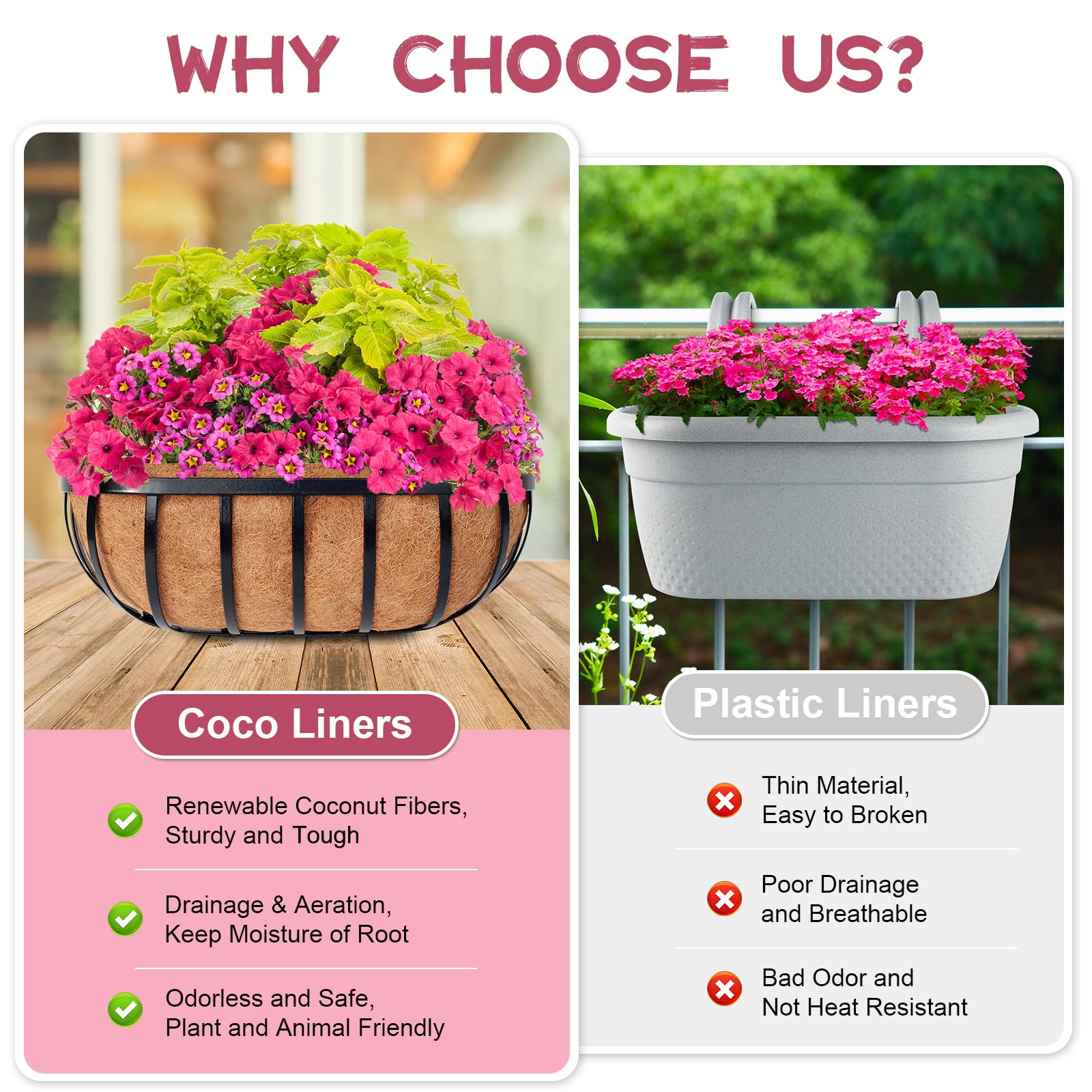 Riare 2 Pack 36 Inch Trough Coco Coir Liners for Planters - Natural Coconut Fiber Replacement Liners for Window Box, Wall Planter & Deck Railing Planters | Indoor/Outdoor Use, Perfect for Balcony Gardens & Urban Greenery